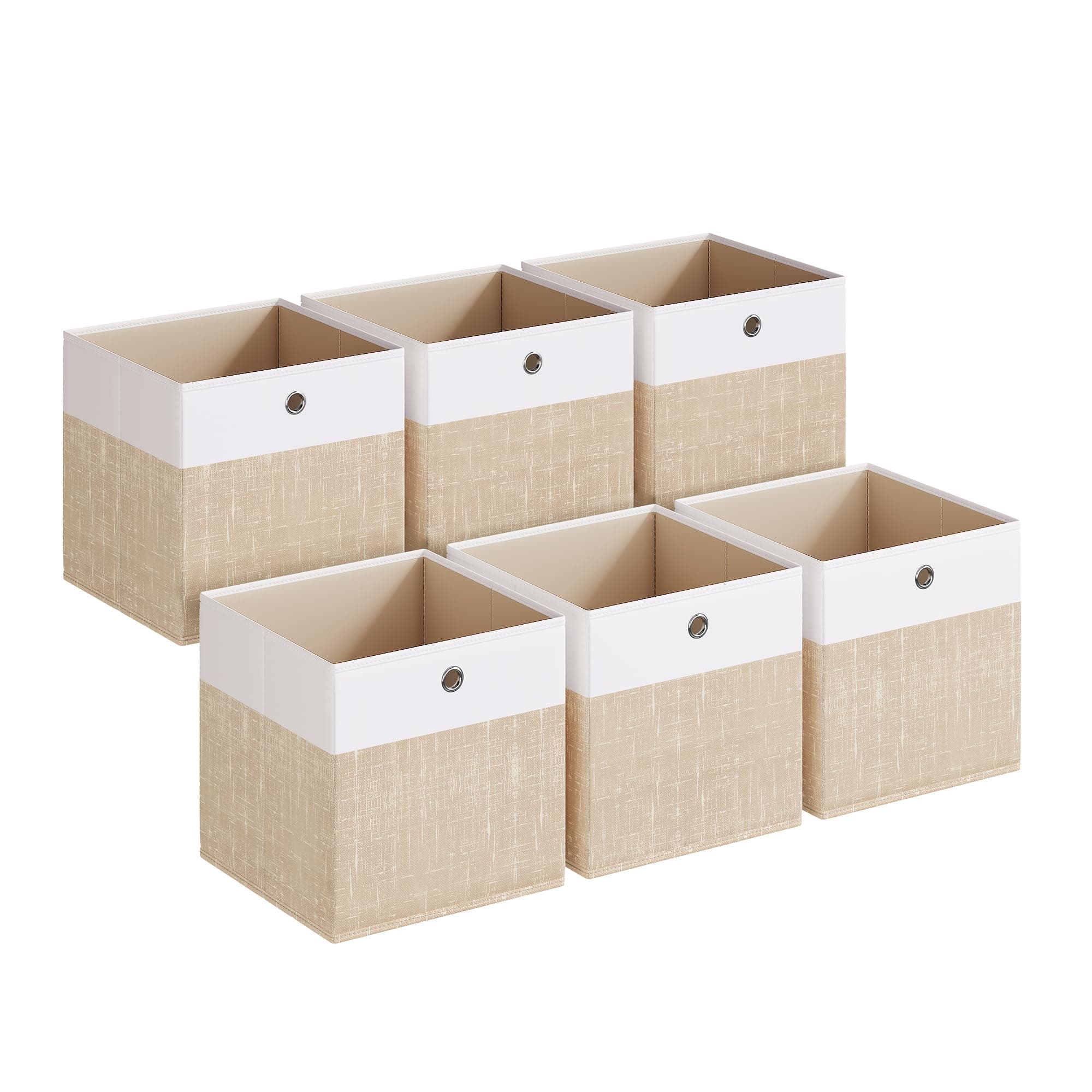 SONGMICS Aufbewahrungsbox, 6er Set, Aufbewahrungskorb, Ordnungsboxen mit PP-Platten, geruchsneutral, Faltbox, Stoffbox für Würfelregal, 33 x 33 x 33 cm, wolkenweiß-sandbeige RFB433LF02