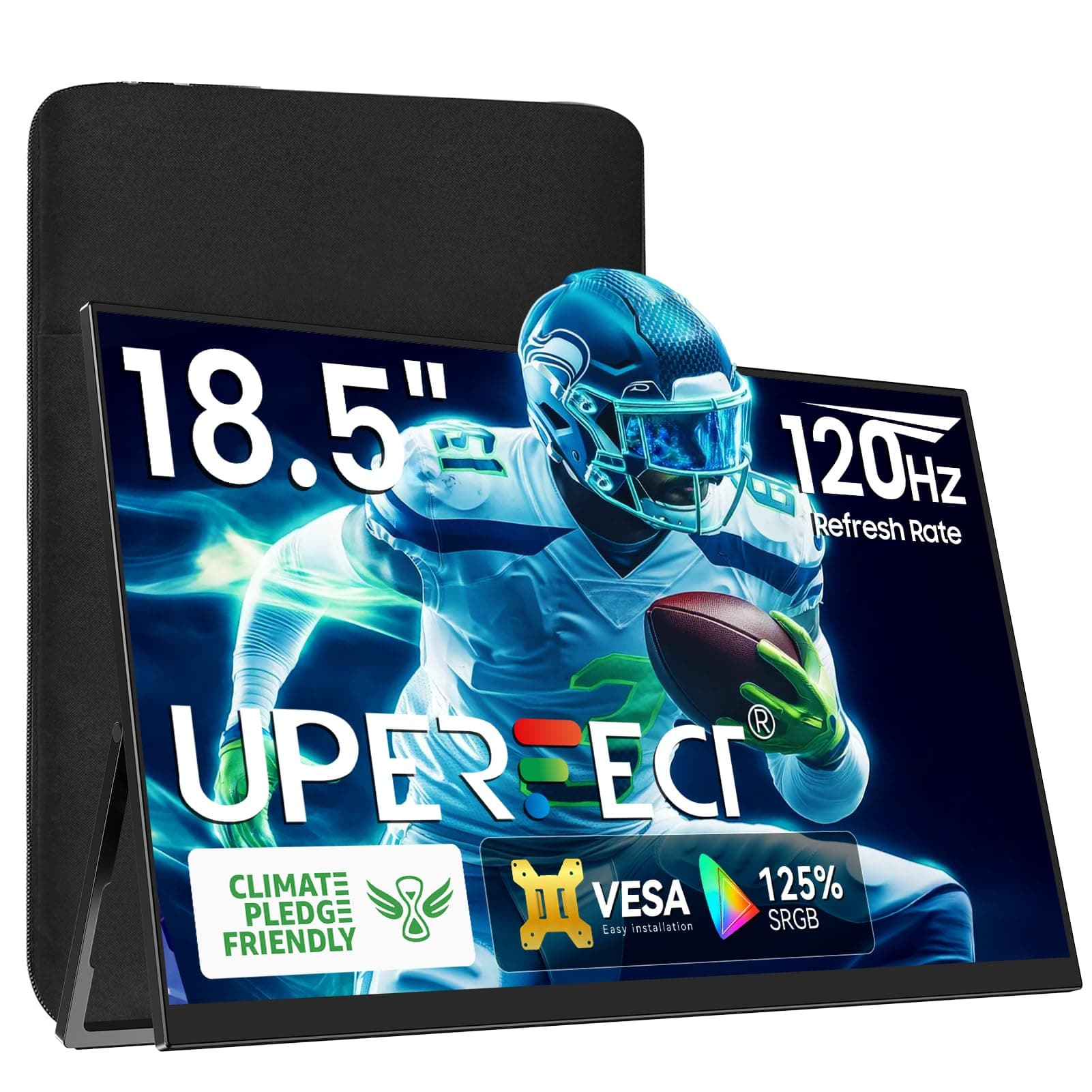 UPERFECT 18,5 Pulgadas 120Hz Monitor Portátil para Juegos con Pantalla IPS Mate Full HD 1920 x 1080 USB C Mini HDMI para Laptop, PC, Teléfono Móvil, PS4/5, Xbo, Raspb Pi, Compatible con VESA