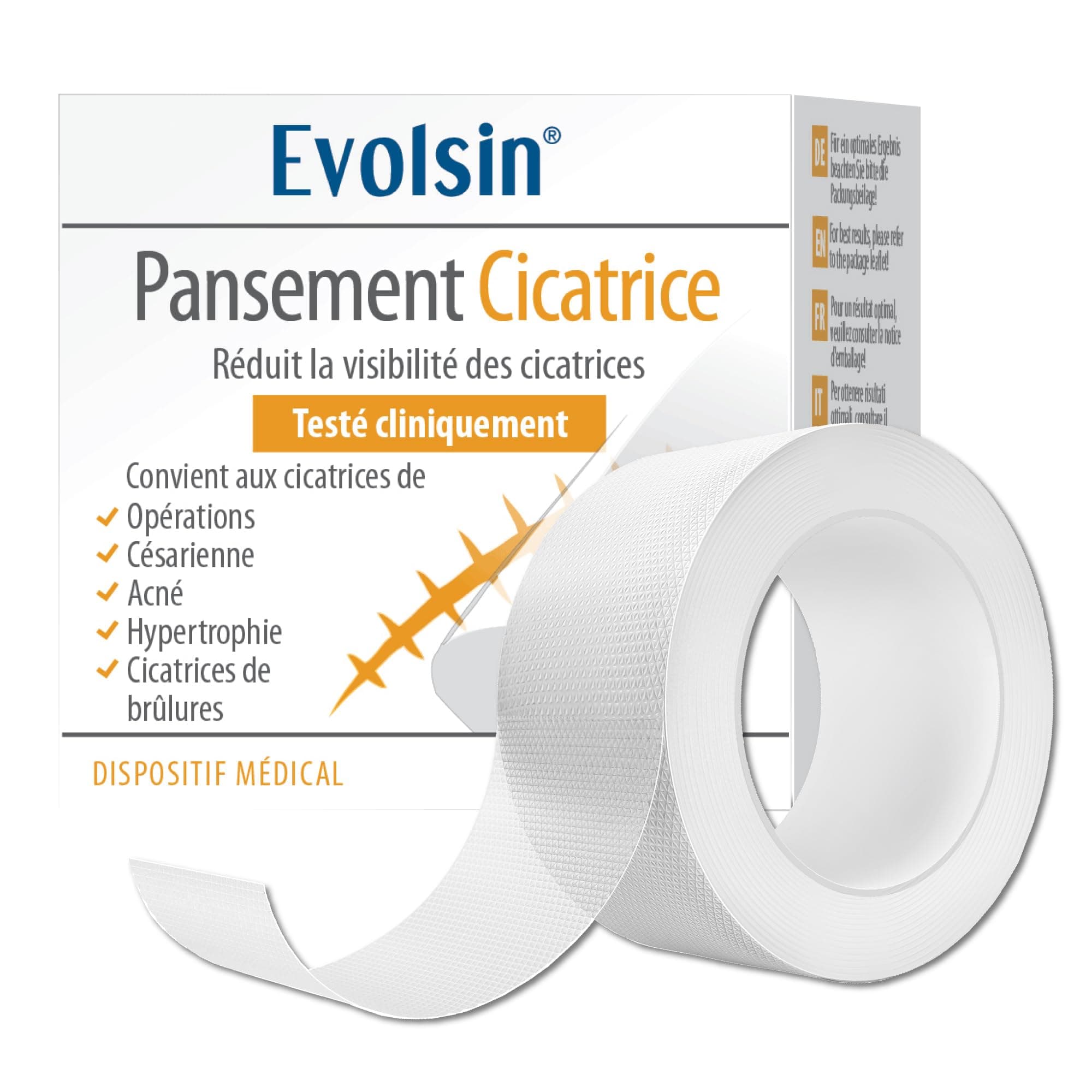 Evolsin® pansement silicone cicatrice transparent - réduit visiblement les cicatrices - idéal après une césarienne ou une opération (200 cm)