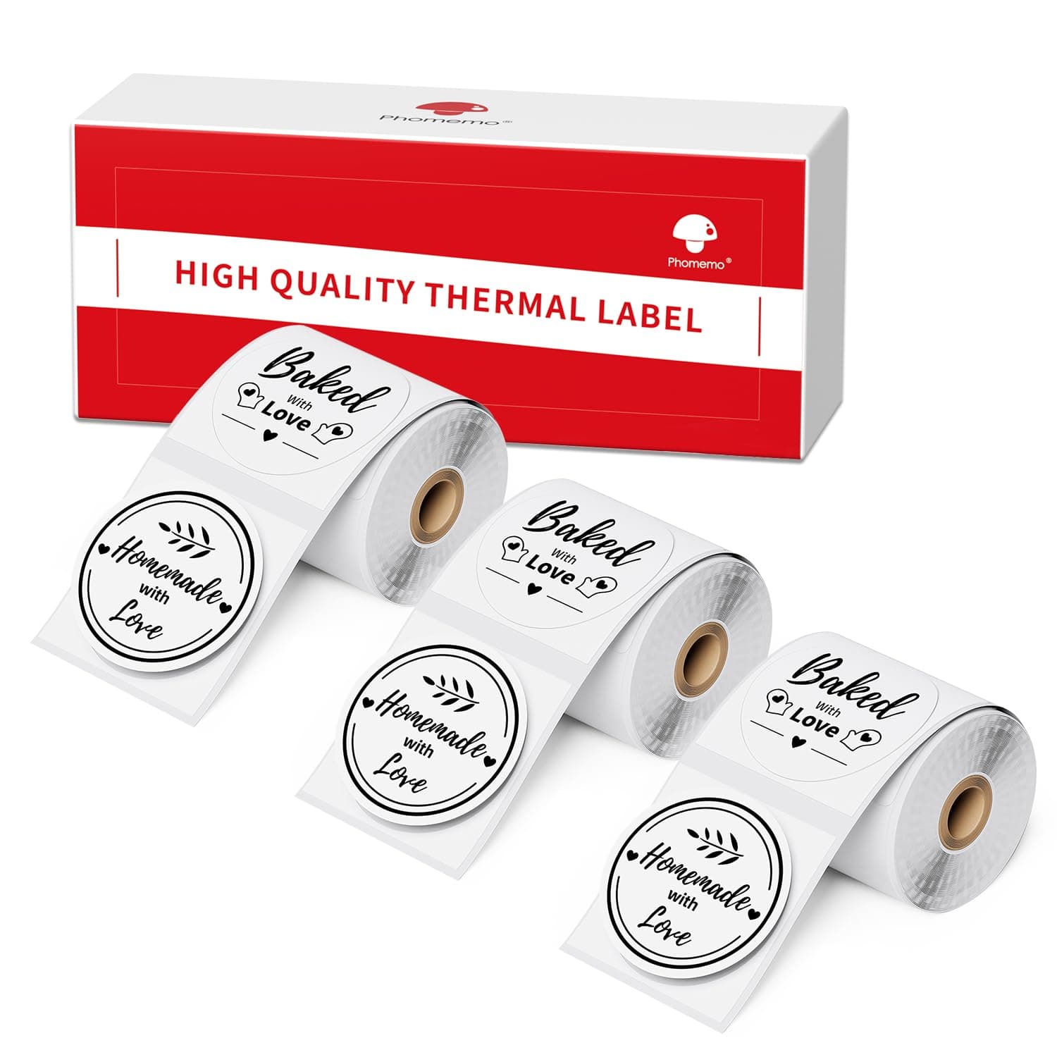 3 Rolle Phomemo M110 Rundes Etikett, selbstklebendes Thermoetikett,für Phomemo M200 M110 M120 M220, 30x30 mm (1,18 ”x 1,18”) Namensschild, 200 /Rolle,(3 Rolle)