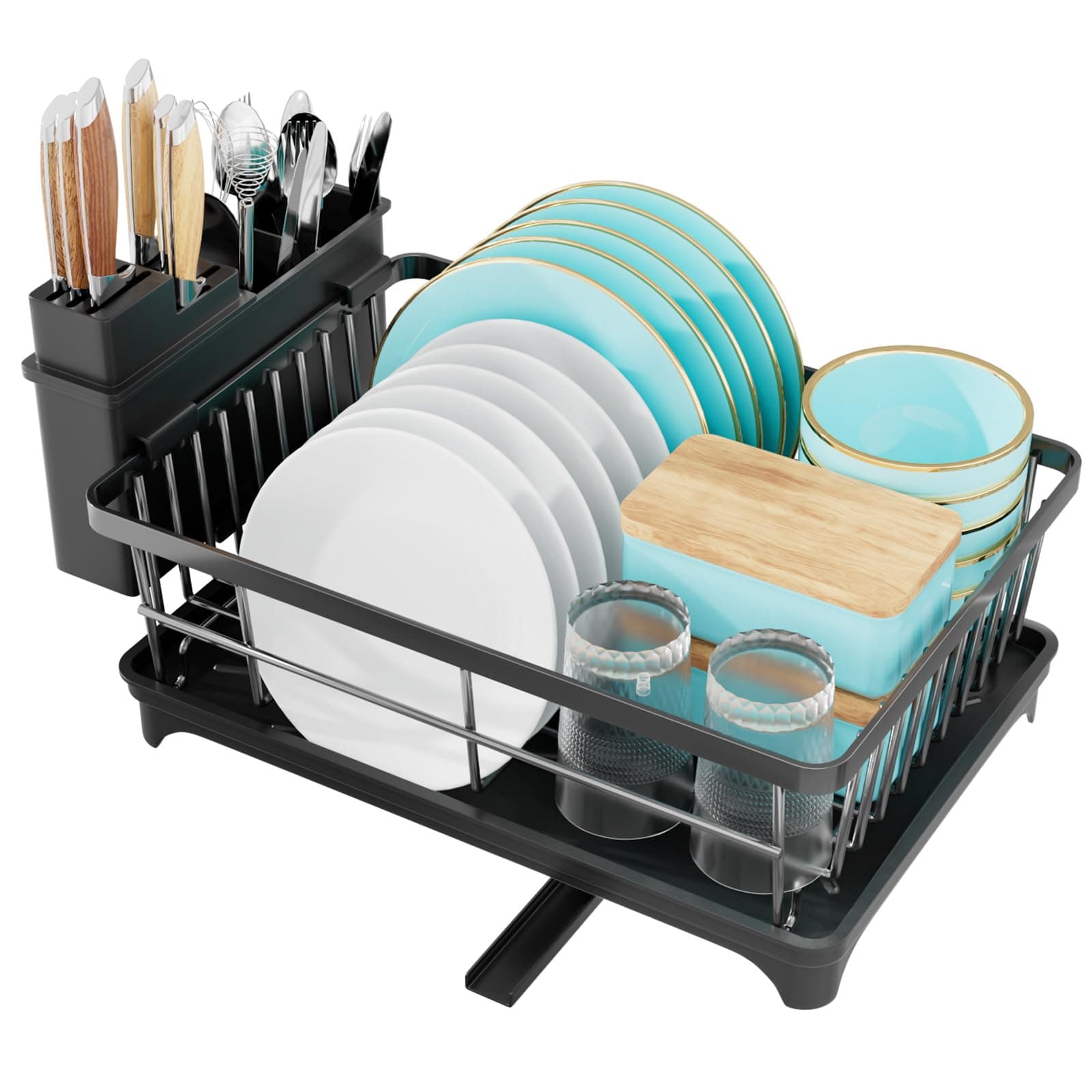 Égouttoir à Vaisselle - à 1 Niveaux, Égouttoir Vaisselle sur evier en Acier Inoxydable avec Porte-ustensiles, Egoutoire Vaisselle Cuisine Support pour ustensiles et Planche à découper