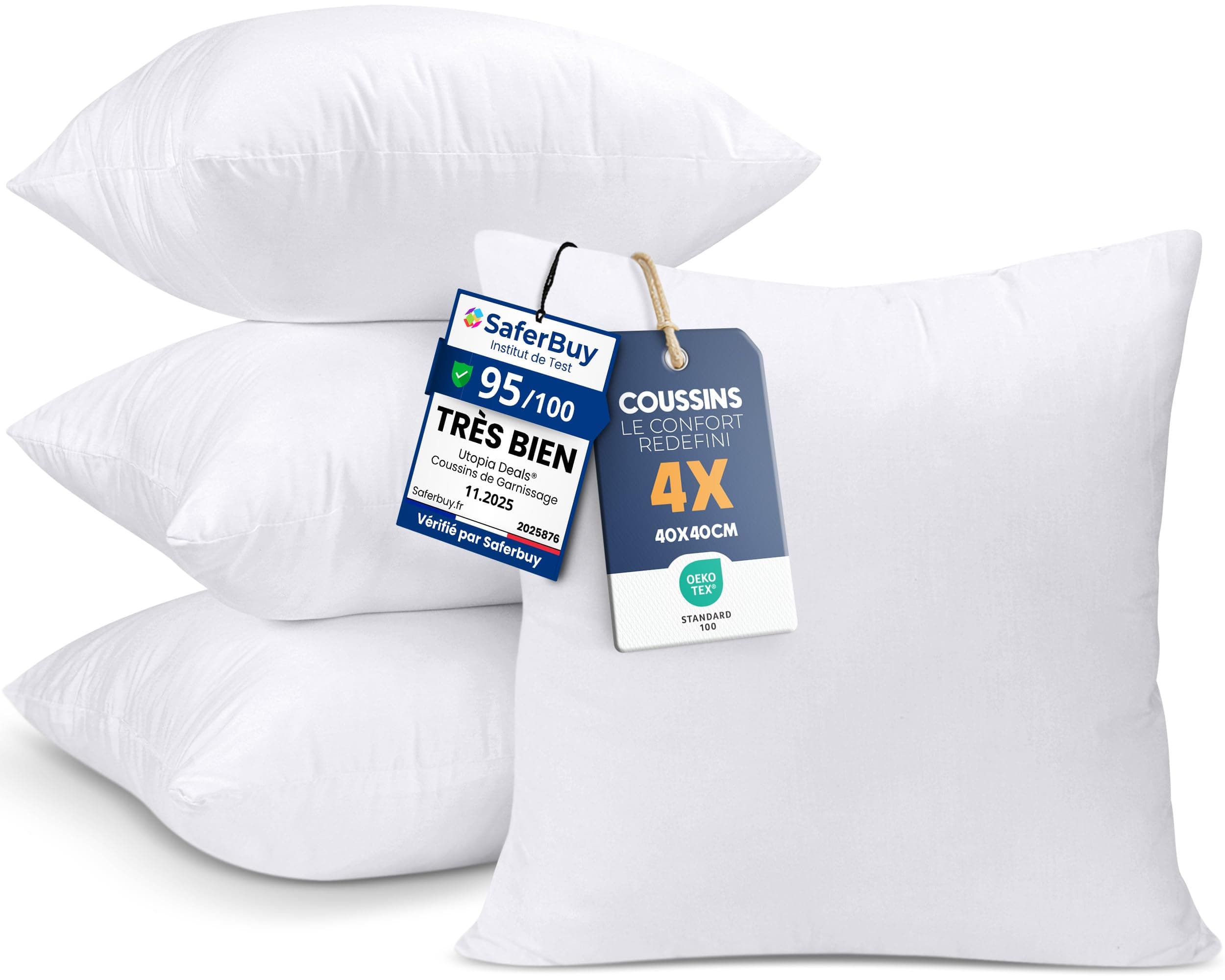 Utopia Bedding Lot de 4 Coussins de Rembourrage de 40 x 40 cm - Coussin intérieur - Coussin de canapé - Blanc