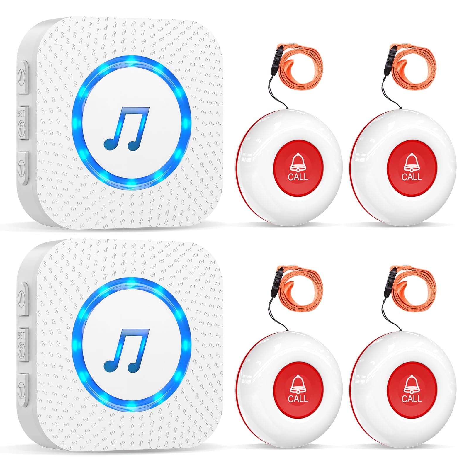 ChunHee Wireless Pulsante Chiamata Emergenza/Cercapersone per Anziani/Pulsante Emergenza per Anziani/Sistema Assistenza per Pazienti Ricezioner di 55 Tipi Musica 4 Tipi Volume