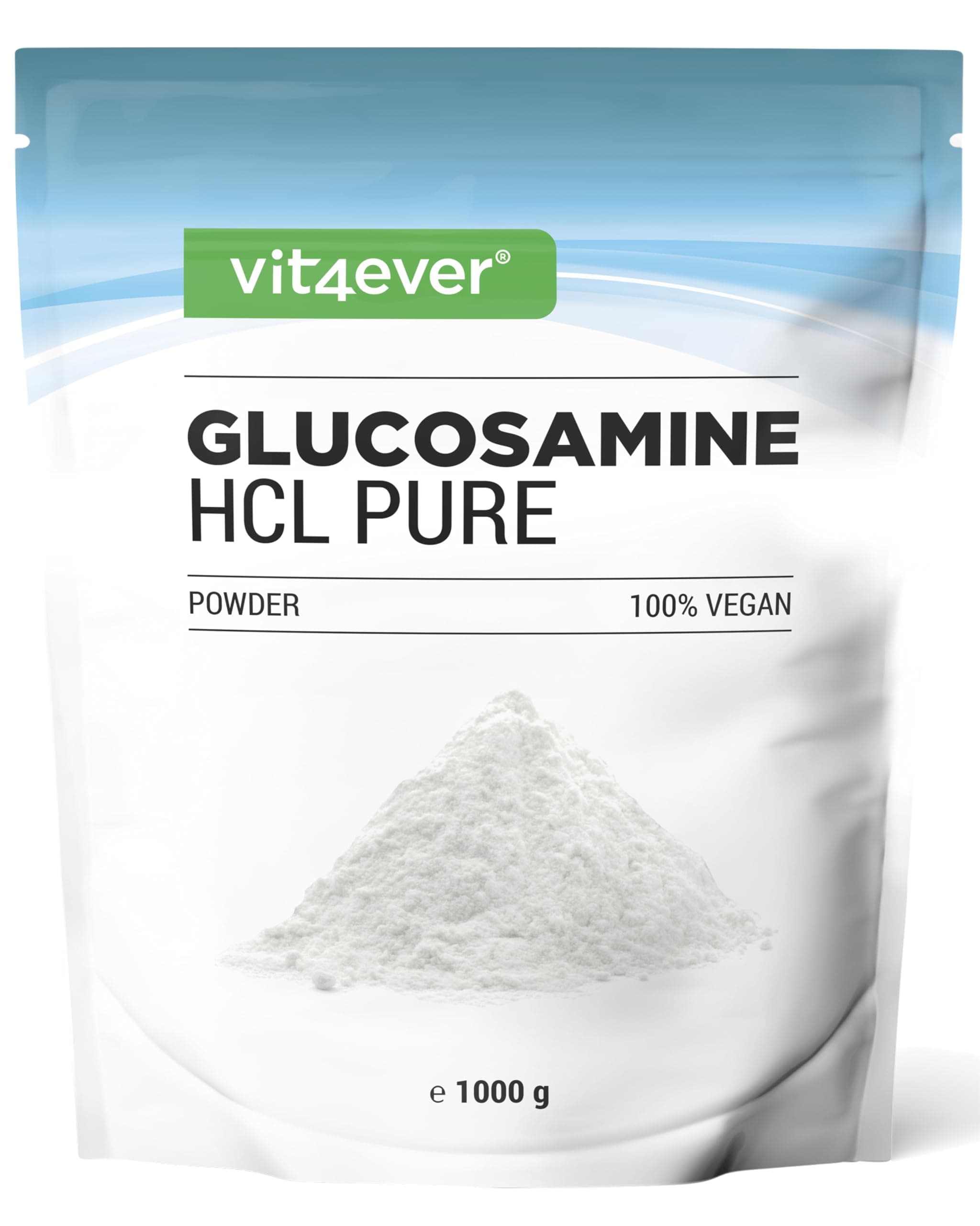 vit4ever Glucosamin HCL Pure - 1000 g (1 kg) reines Pulver ohne Zusätze - Aus pflanzlicher Fermentation - Laborgeprüft - Vegan - Hochdosiert - Premium Qualität