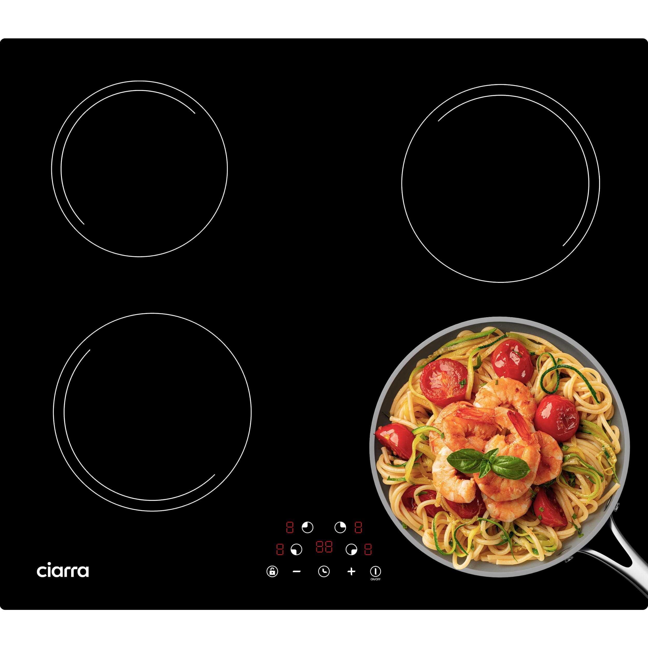 Ciarra Plaque de Cuisson à Induction - 4 Foyers - 6000W - Table de Cuisson Encastrable - Commande Tactile - 9 Niveaux - CABBIH4-E