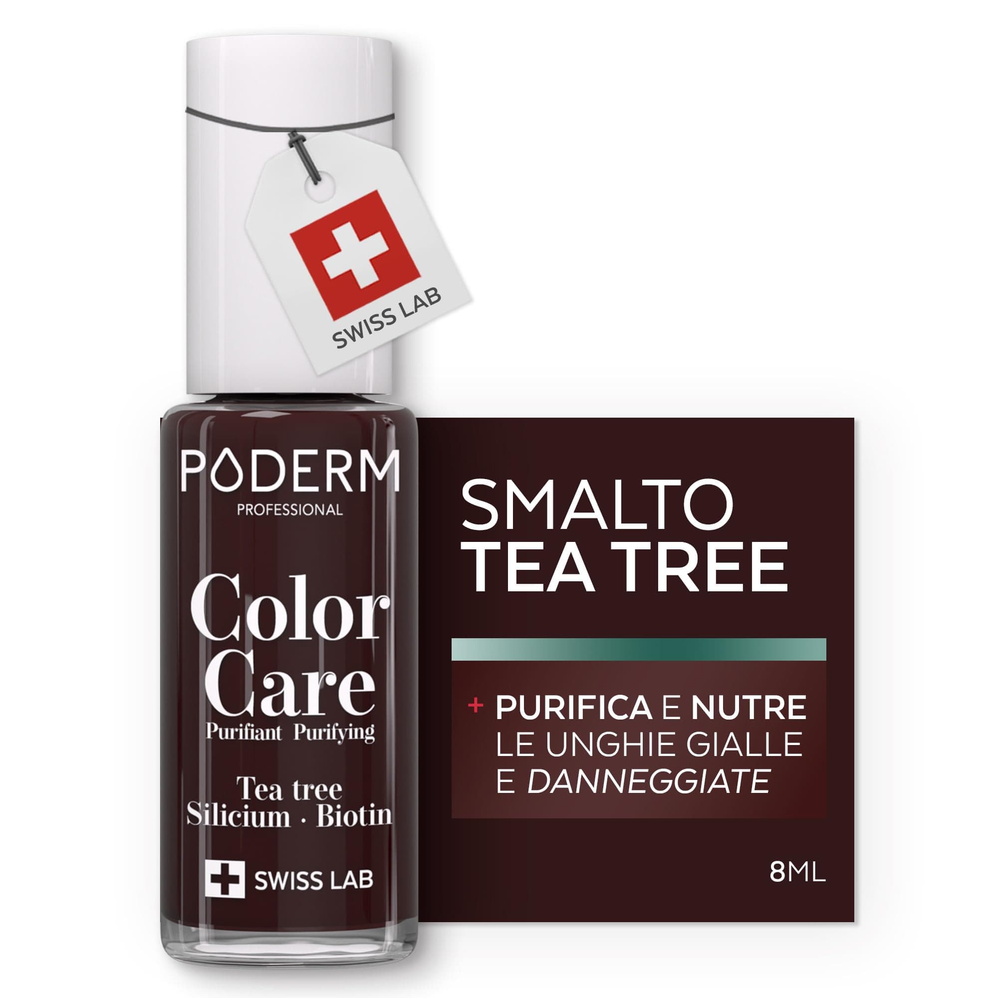 PODERM - MICOSI DELLE UNGHIE | Smalto colorato TEA TREE | Prevenzione e trattamento delle unghie gialle/danneggiate dalla MICOSI | TRATTAMENTO E COLORE | Mani/Piedi | Swiss Made