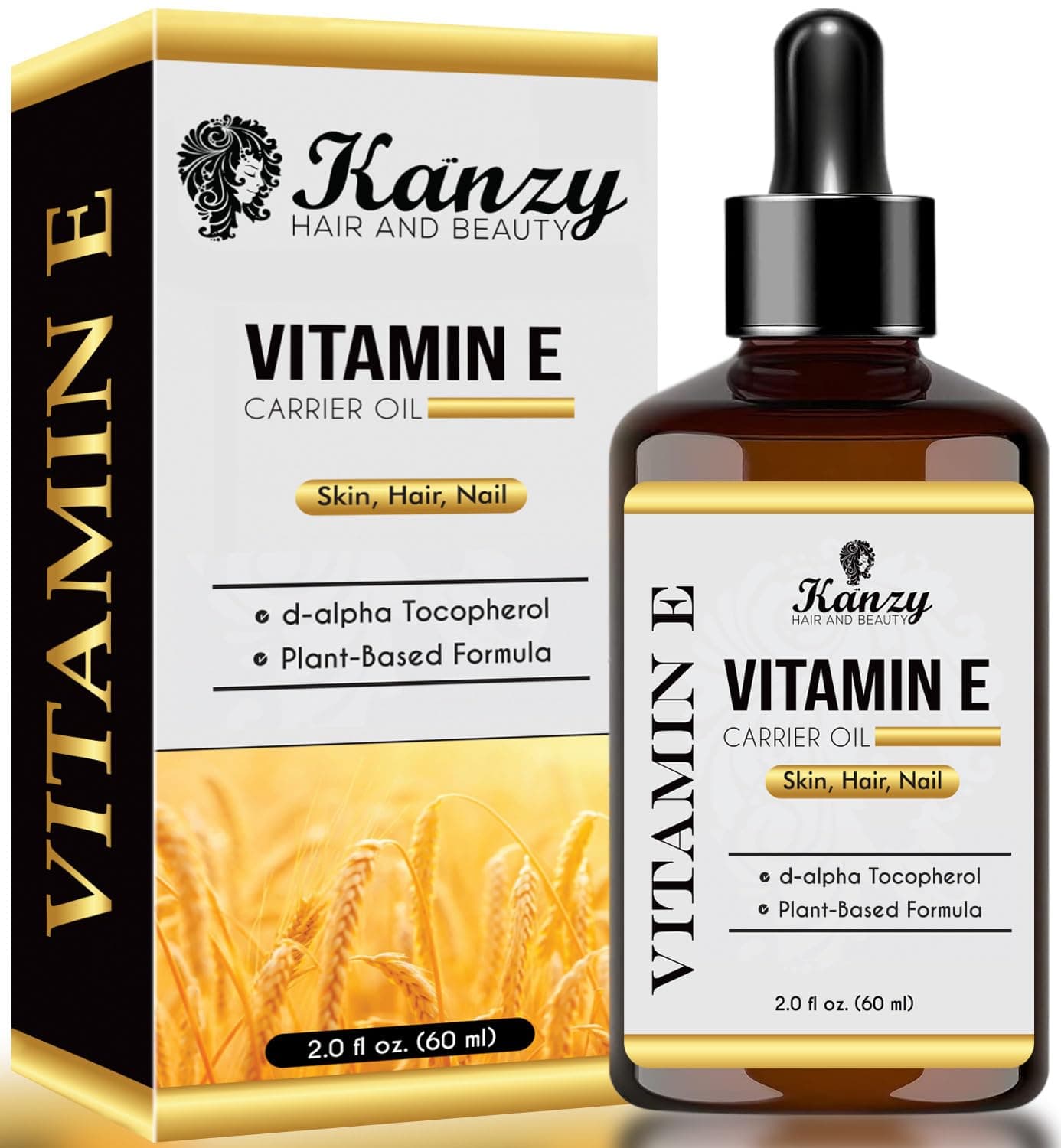 Kanzy Olio di Vitamina E per il Viso, Capelli, Unghie e Pelle d-Alfa-Tocoferolo, 60 ml Vitamin E Oil Olio Antietà Contro le Rughe Olio ideale per Uomini e Donne
