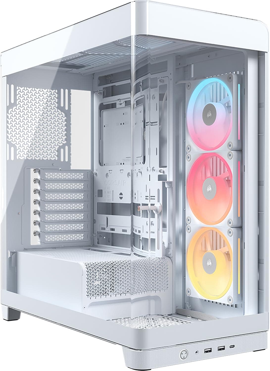 CORSAIR Frame 4500X LX-R RGB Link Boîtier PC Moyen-Tour en Verre Panoramique – Système de Fixation du Ventilateur InfiniRail, Peut Accueillir Deux Radiateurs de 360 mm, 3X LX120-R RGB Link – Blanc