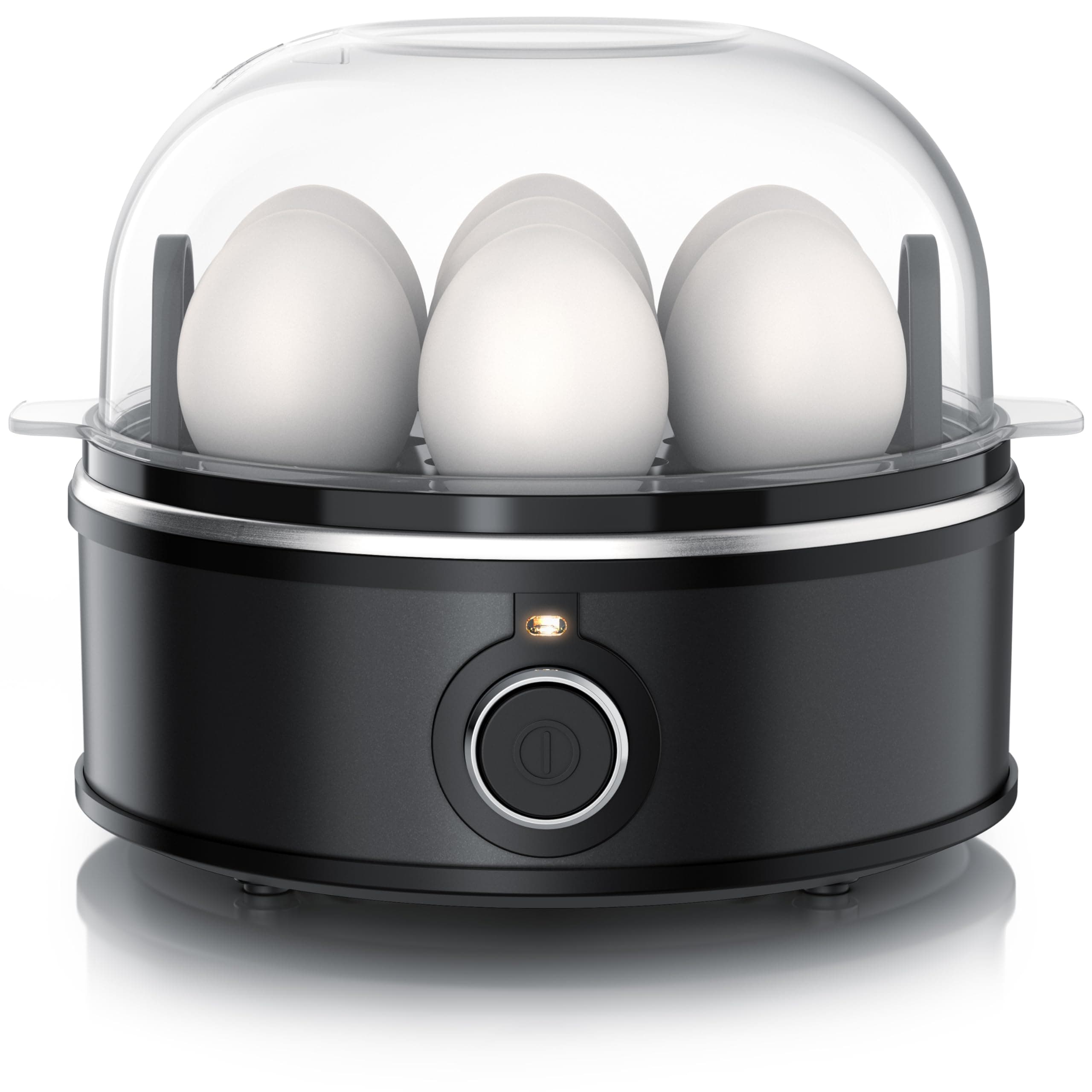 Arendo - Eierkocher für 1 bis 7 Eier - 3 Härtegrade wählbar - aus Edelstahl - Warmhaltefunktion - BPA-Frei & Spülmaschinenfest - Einsatz für pochierte Eier, Omelette-Einsatz