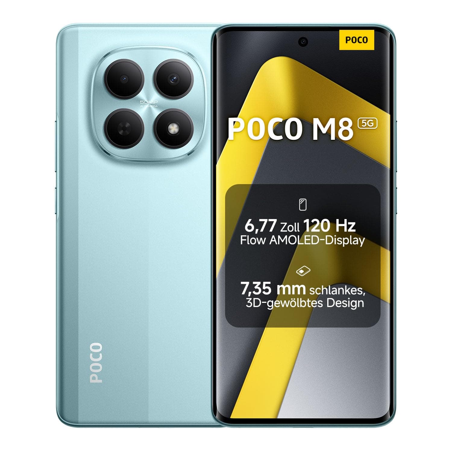 XIAOMI Poco M8 5G Smartphone, 8 GB RAM + 512 GB Speicher, 6,77" 120 Hz Flow AMOLED Display, Snapdragon® 6 Gen 3, 50 MP KI-Dual-Kamera, 7,35 mm schlankes 3D-Curved Design, Grün, 2 Jahre Garantie