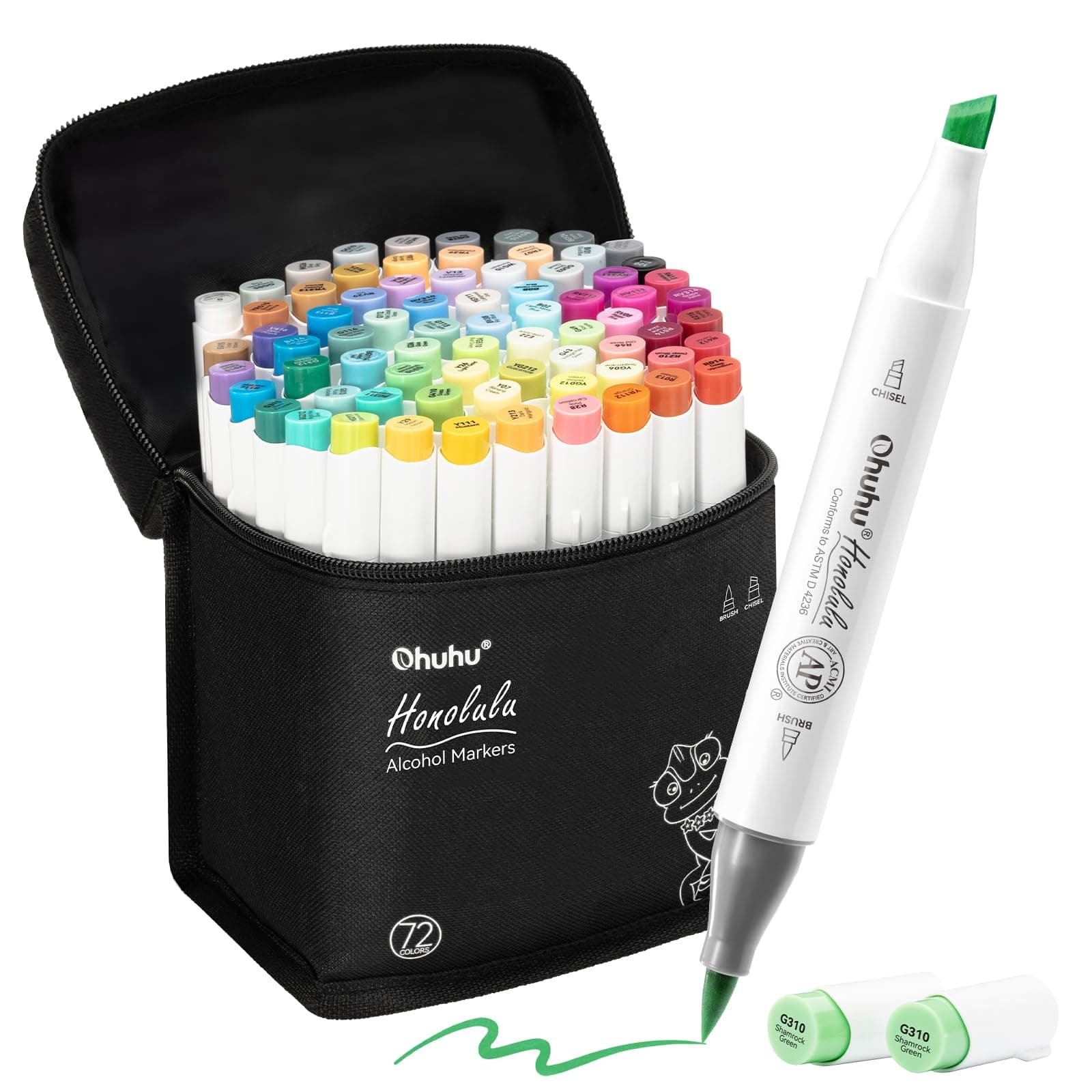 Ohuhu 72 rotuladores artísticos de colores con doble punta Rotuladores para niños, artistas, estudiantes de dibujo, ideales para dibujar, colorear, caligrafía, subrayar o hacer ilustraciones