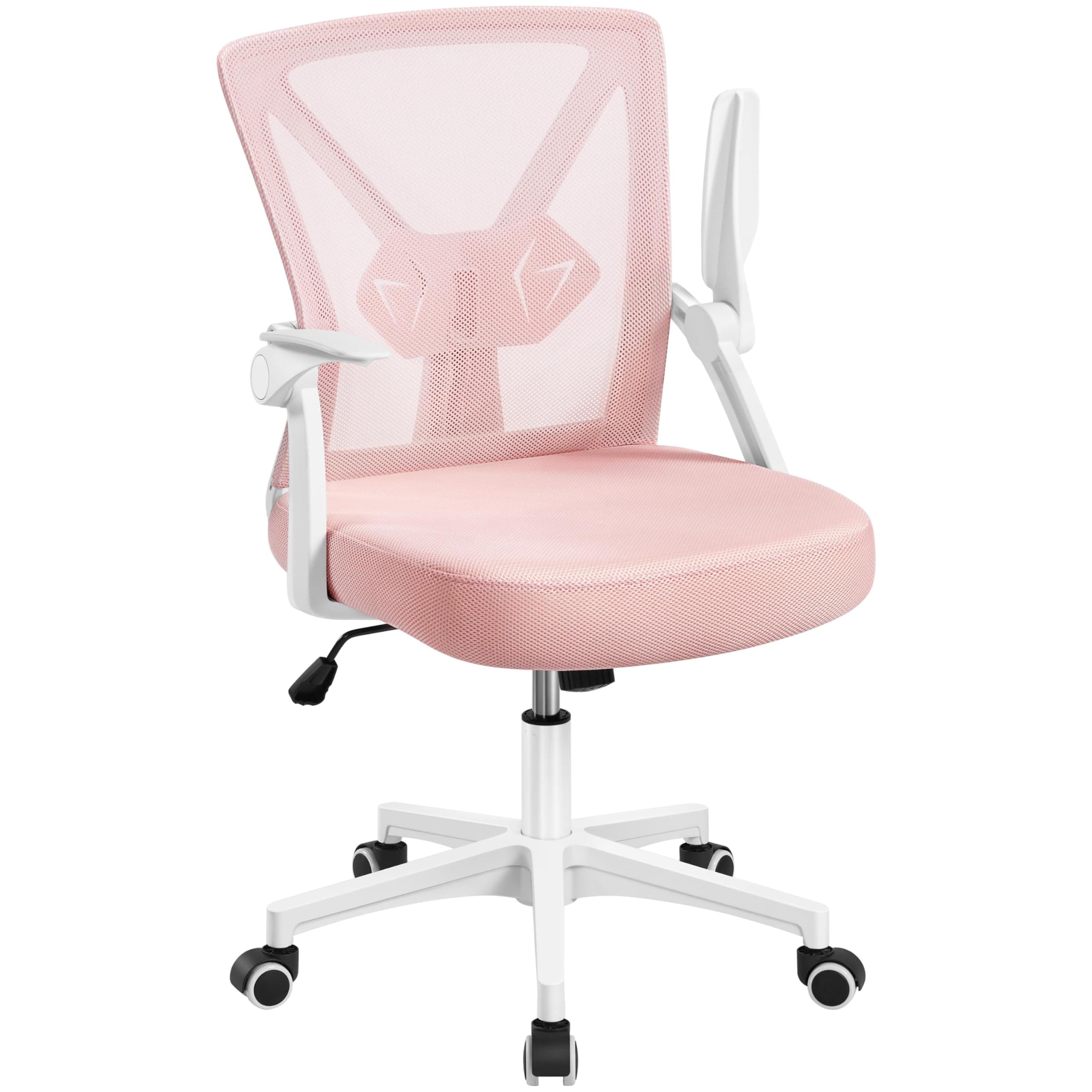Yaheetech Sedia da Ufficio Scrivania Ergonomica Lombare con Braccioli Altezza Regolabili Ruote Girevoli Schienale in Rete Traspirante Portata 136 kg Rosa