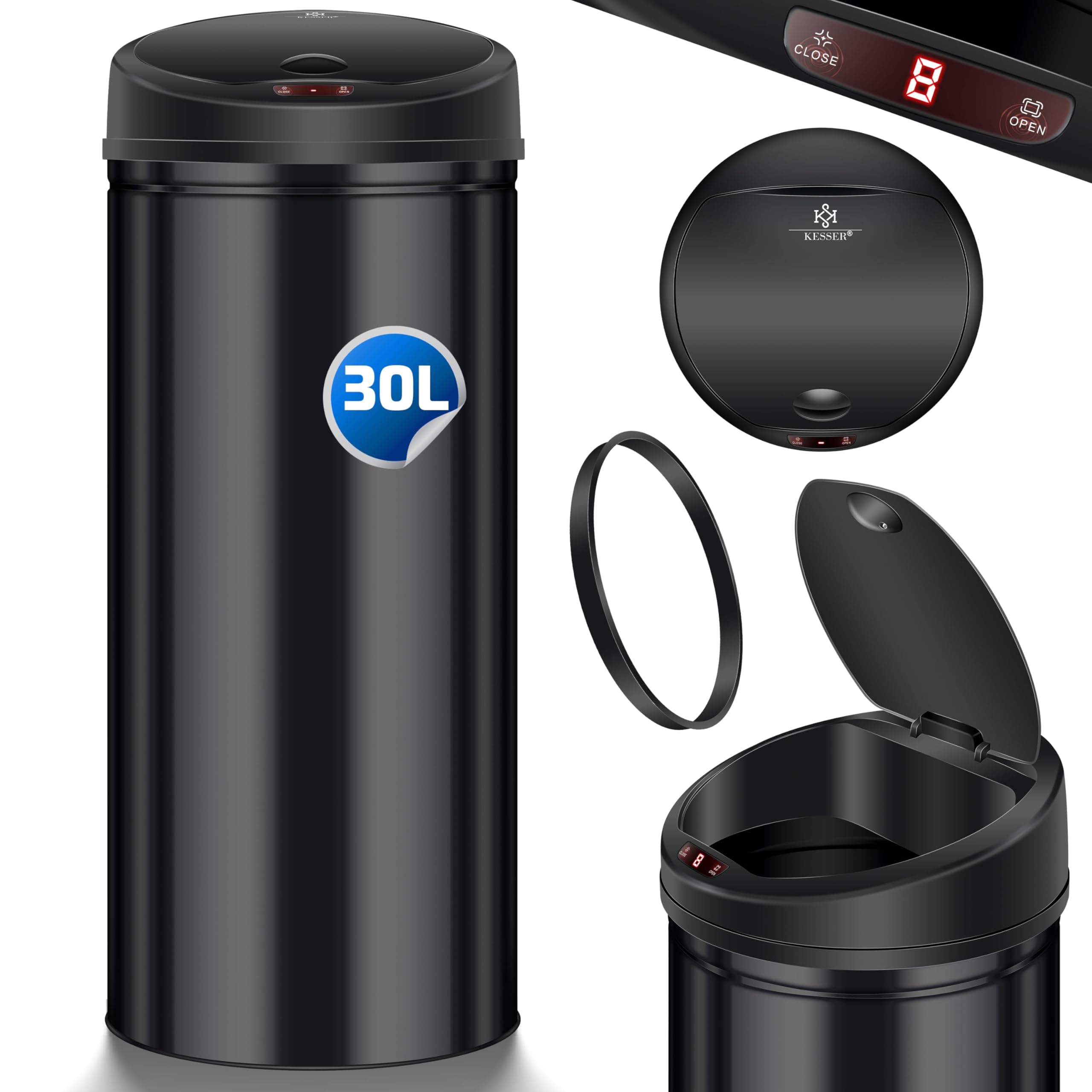 KESSER® Sensor Mülleimer ✓ Automatik ✓ Abfalleimer ✓ Abfall | EDELSTAHL | Farbe: SCHWARZ | Größe: 30 L