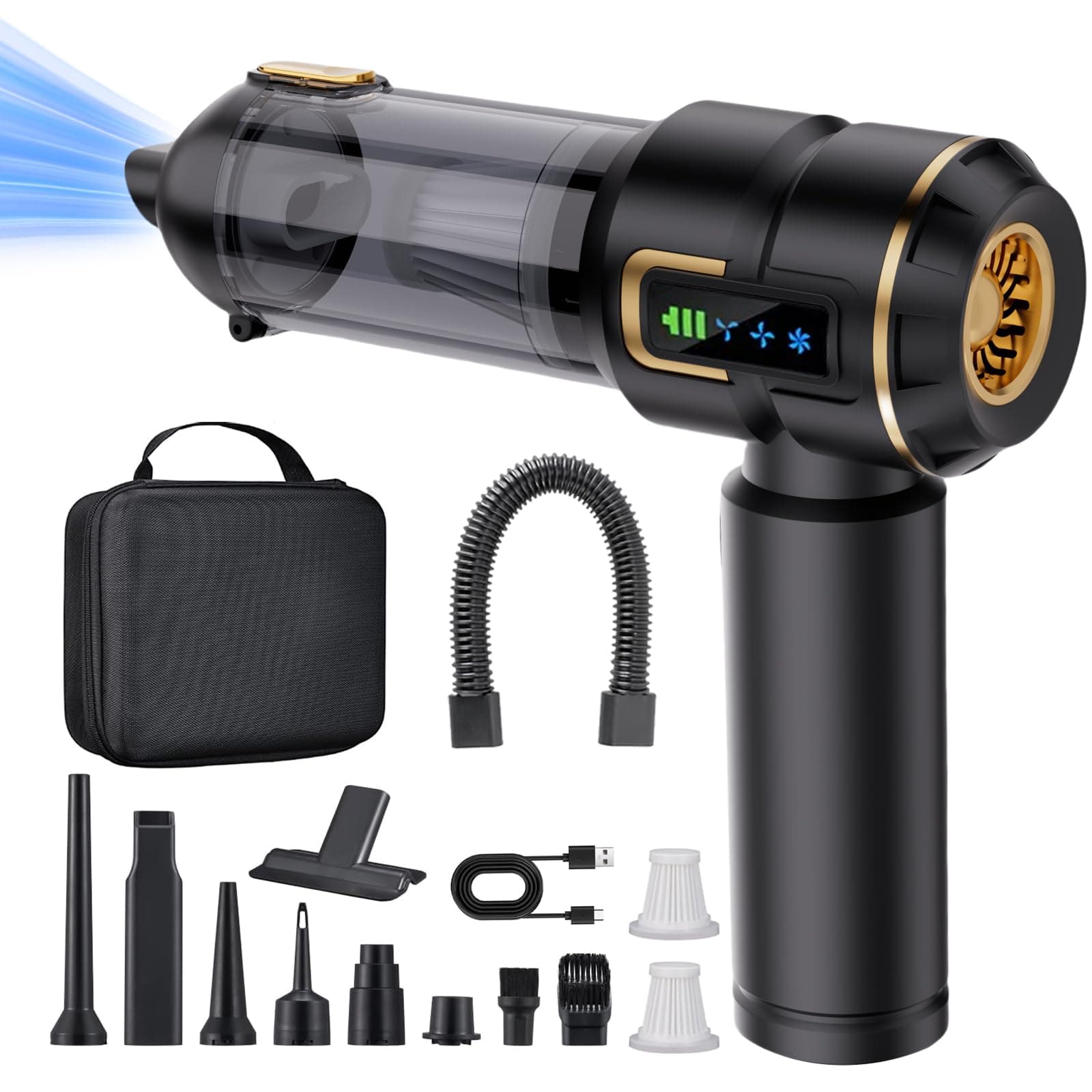 Lyiazsoy Aspirateur à Main Rechargeable, aspirateur sans Fil Puissant de 27000 PA, Vitesse de Rotation de 220000 Tours/Minute, adapté au Nettoyage des Voitures, des Bureaux et des Poils d'animaux