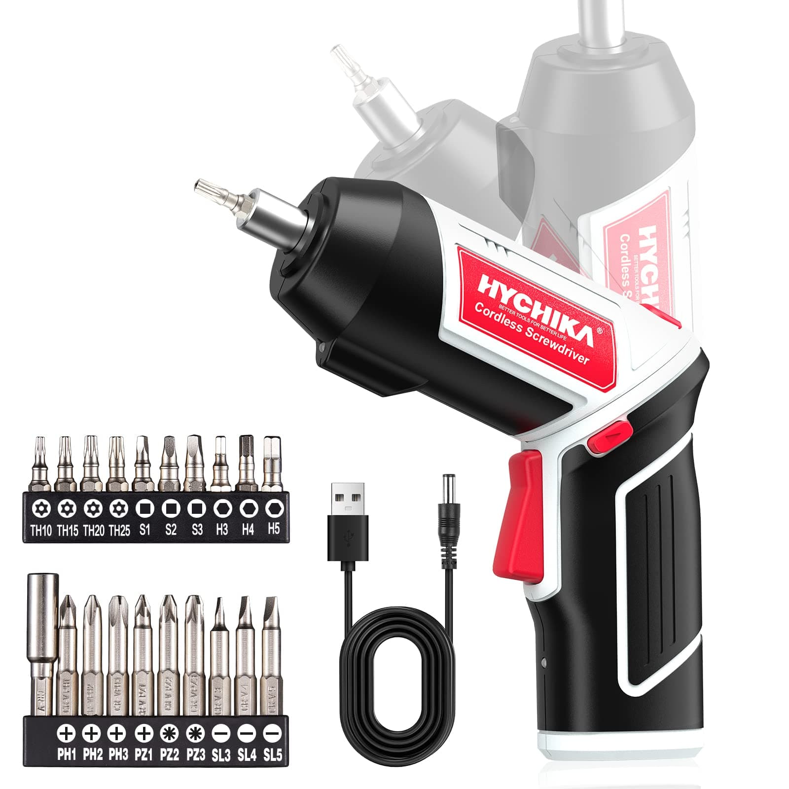 HYCHIKA Avvitatore a Batteria, Avvitatore Elettrico 6 Nm Cacciavite Elettrico 3.6 V 2.0 Ah, Luce LED, Cavo di Ricarica USB, Adatto per Riparazioni Domestiche DIY