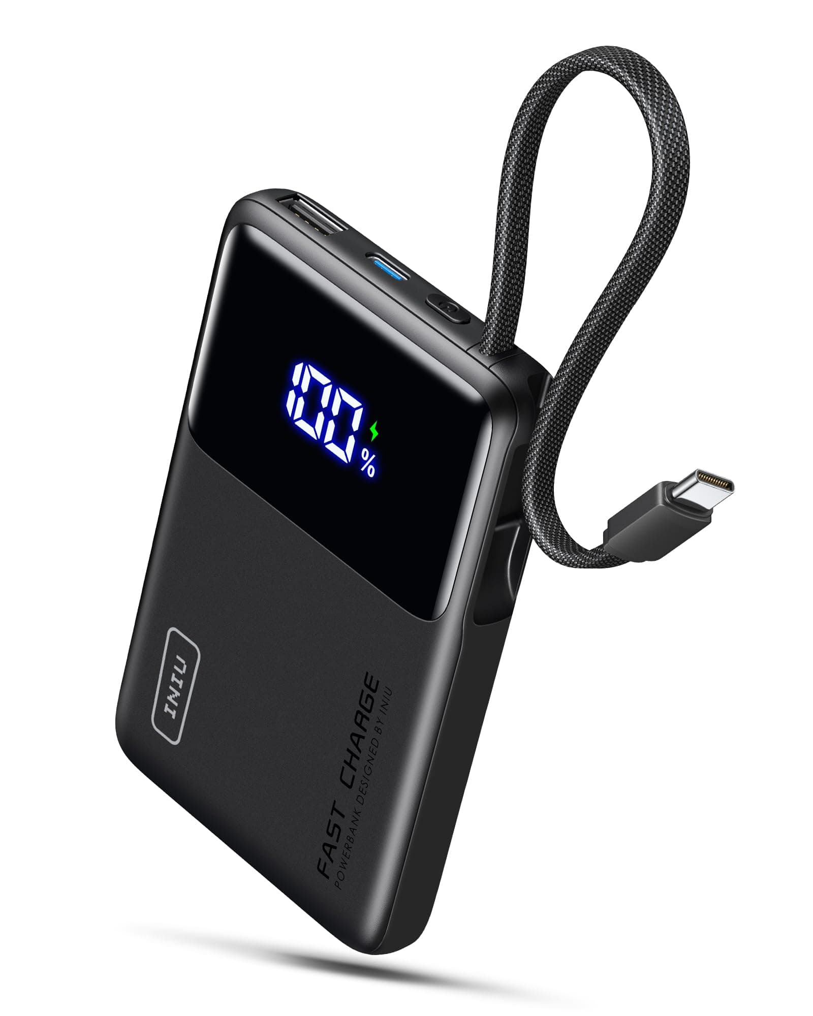 INIU 45W Power Bank, Ultra-dünn 10000mAh Externe Handyakkus mit Integriertem USB-C Kabel, Schnellladen Powerbank, Flugtauglich, Reise-Must-Have für iPhone 17 16 15 Pro, Samsung S22, Xiaomi, iPad etc
