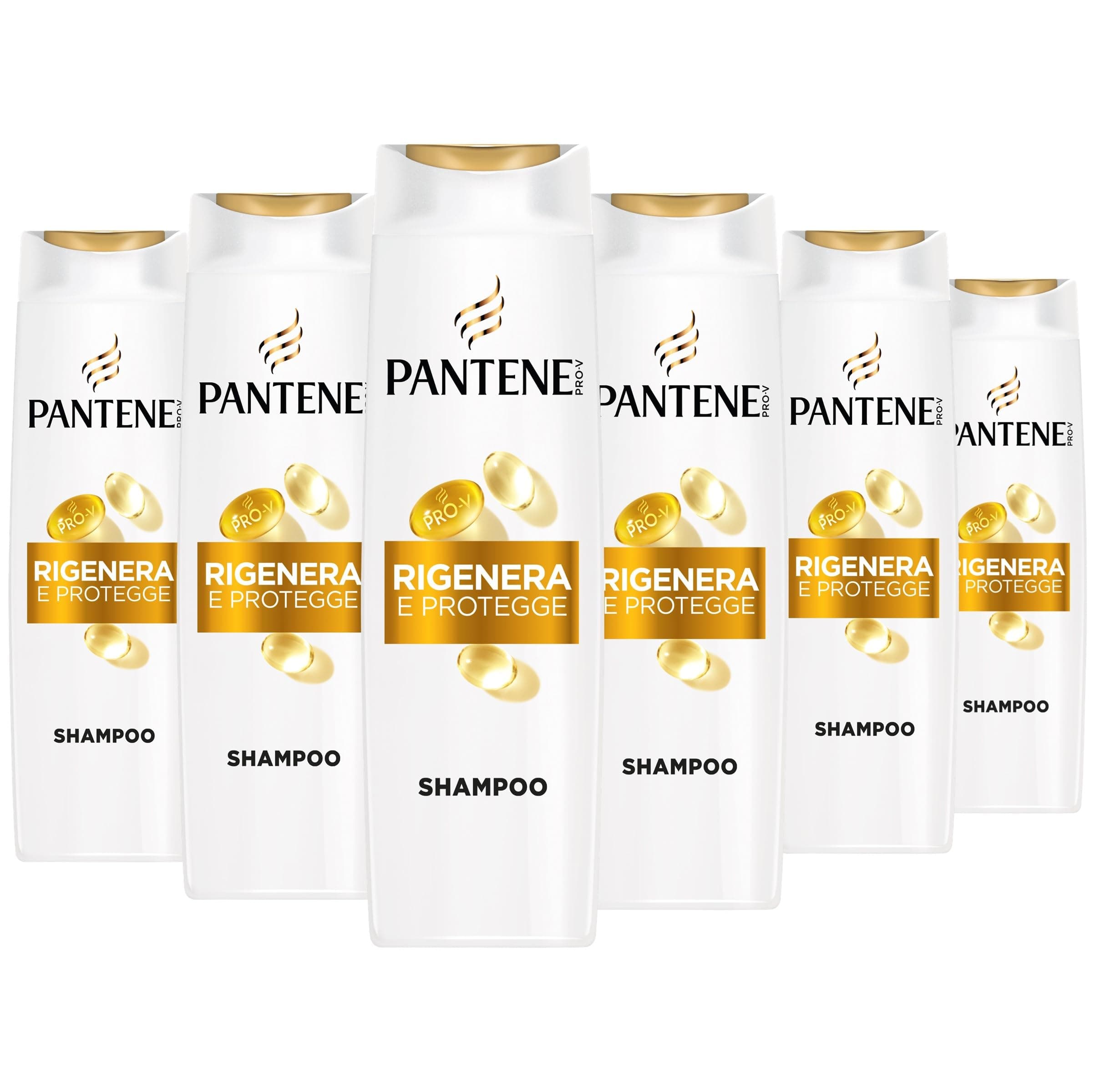 Pantene Pro-V Shampoo Rigenera E Protegge Capelli Deboli, Secchi, Danneggiati. Protegge i Legami del Capello. Senza Siliconi, Olio Minerale e Coloranti. Active Nutri-Plex 6x300ml