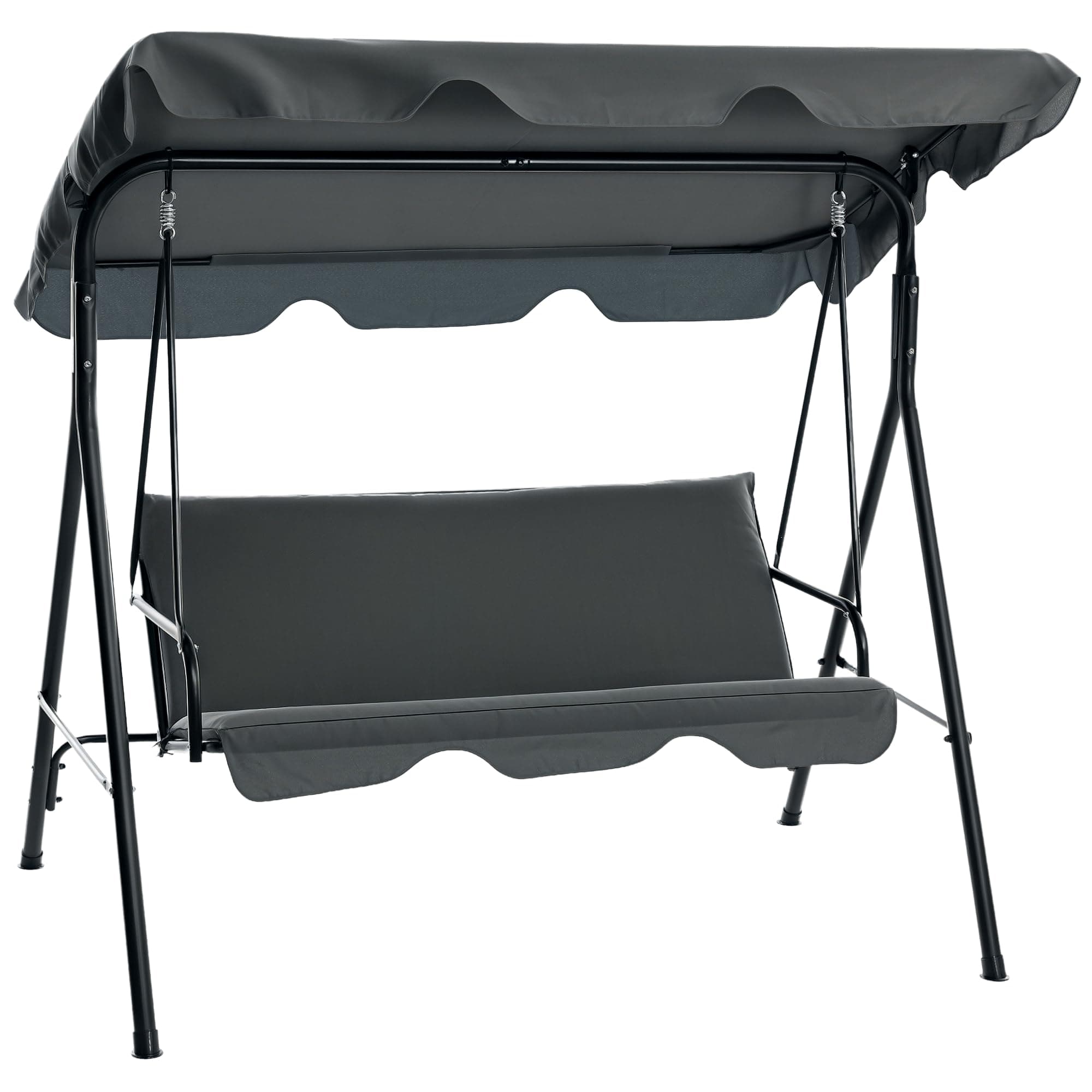 Outsunny Balancelle de Jardin 3 Places Toit Inclinaison réglable Coussins Assise et Dossier 1,72L x 1,1l x 1,53H m Acier Noir Polyester Gris