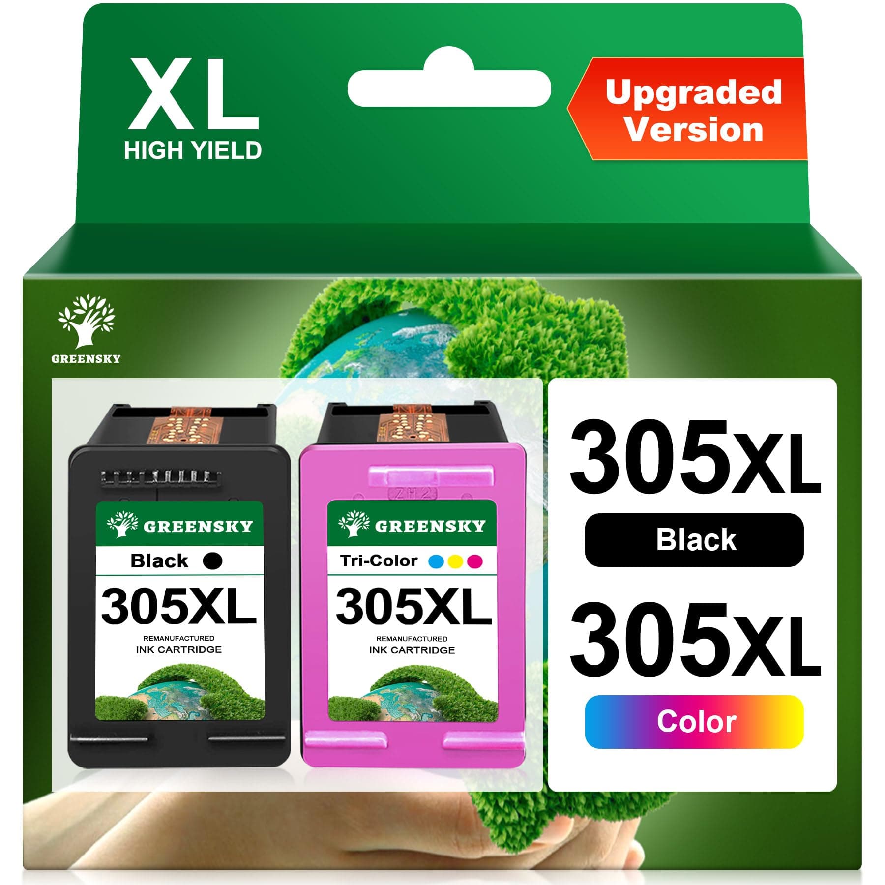 GREENSKY 305 305XL Compatibile con Cartucce HP 305 Nero e Colore con HP DeskJet 2820e 2720e 2720 2710e 2710 DeskJet Plus 4130 4120 4110 Envy 6020e 6022 6022e 6030 6030e Envy Plus 6430e Colore Nero