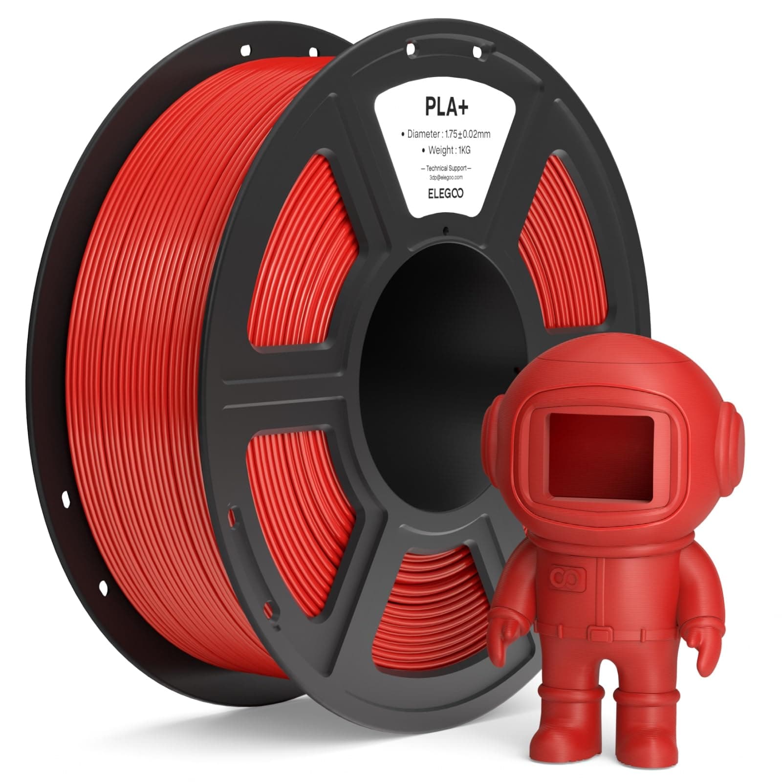 ELEGOO Filamento PLA+ 1.75 1KG Rojo, Filamento PLA Plus para Impresora 3D, Precisión Dimensional +/- 0.02mm, Carrete Filamento 3D, para Mayoría Impresoras 3D