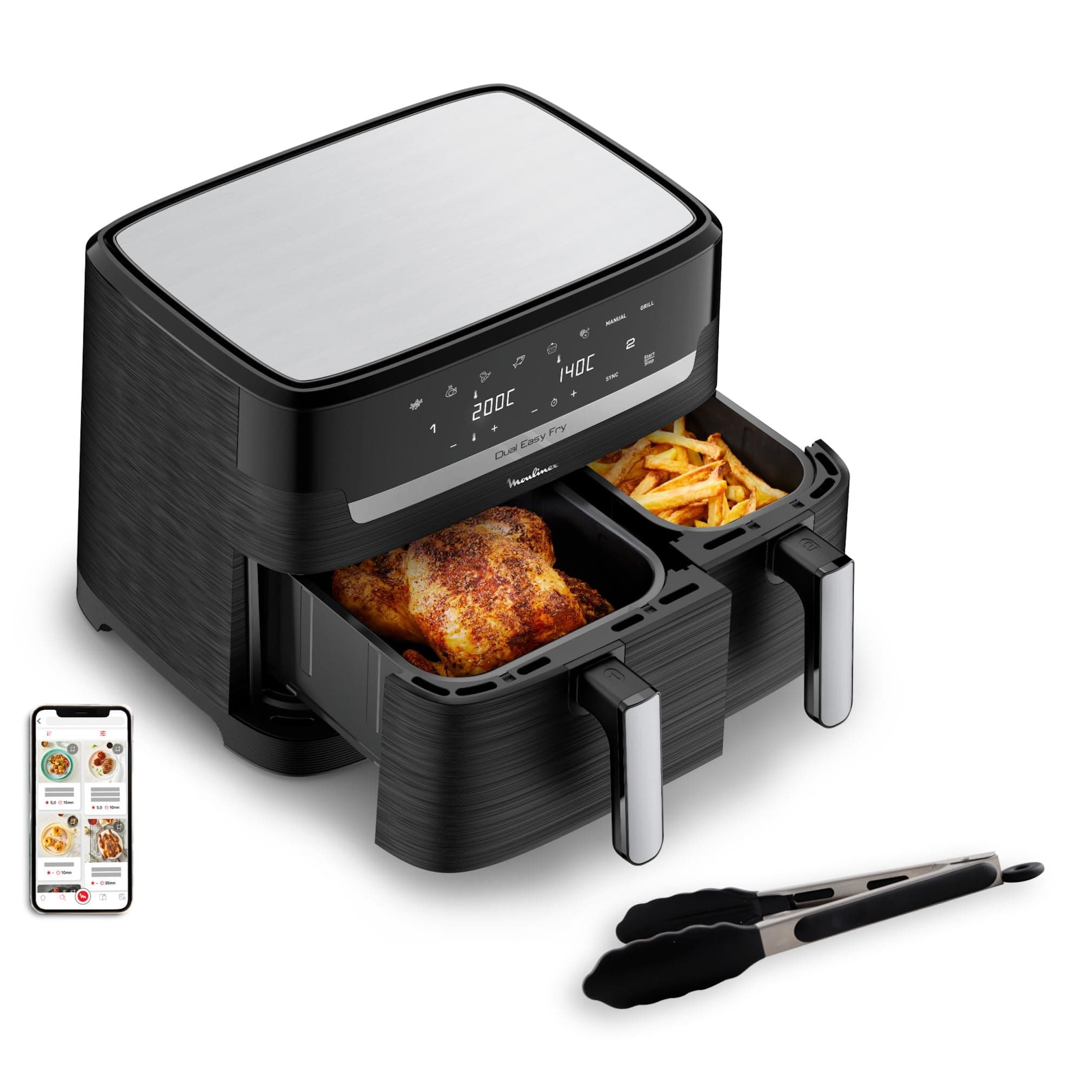 Moulinex Easy fry Essential inox, 8,3L, Jusqu'à 8 personnes, 7 Programmes intuitifs, Air Fryer, Repas complet, synchronisation, Économie d'énergie, Application dédiée, EZ9018F1
