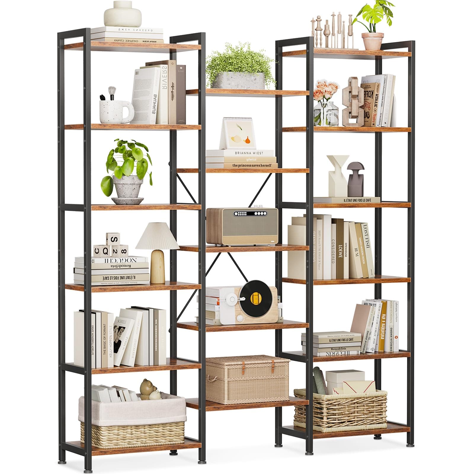 Coleshome Estantería con 17 Estantes, 6 Niveles, Librería con Espacio de Almacenamiento, 22 x 125.6 x 177.2 cm Librería Vertical Almacenaje para Oficina, Salón, Dormitorio, Cocina, Marrón