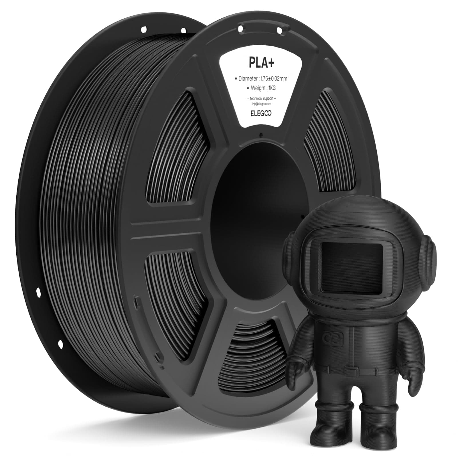 ELEGOO Filamento PLA+ 1.75 1KG Negro, Filamento PLA Plus para Impresora 3D, Precisión Dimensional +/- 0.02mm, Carrete Filamento 3D, para Mayoría Impresoras 3D