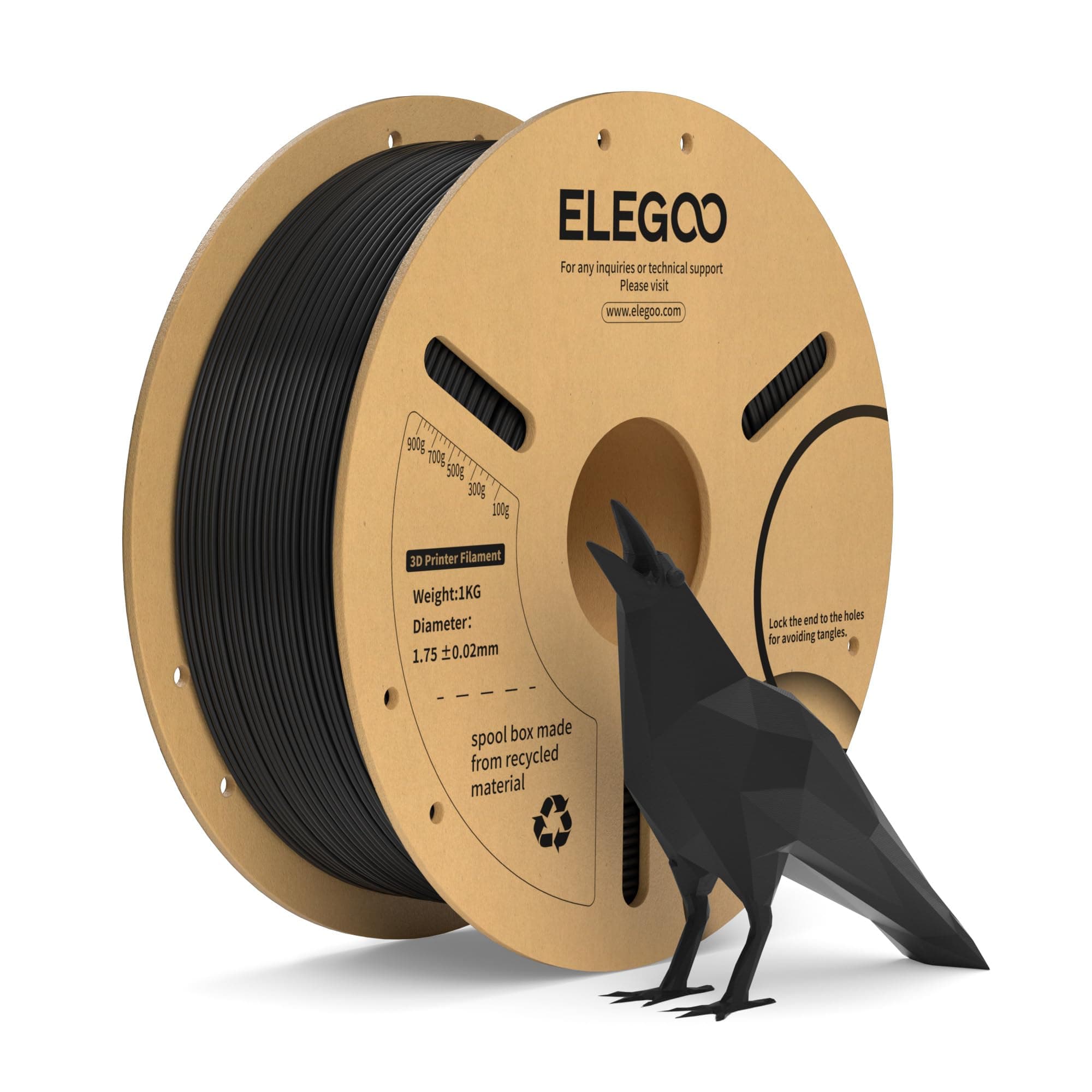 ELEGOO Filamento PLA+ 1.75 1KG Negro, Precisión Dimensional +/- 0.02mm, Carrete Filamento para Mayoría Impresoras 3D