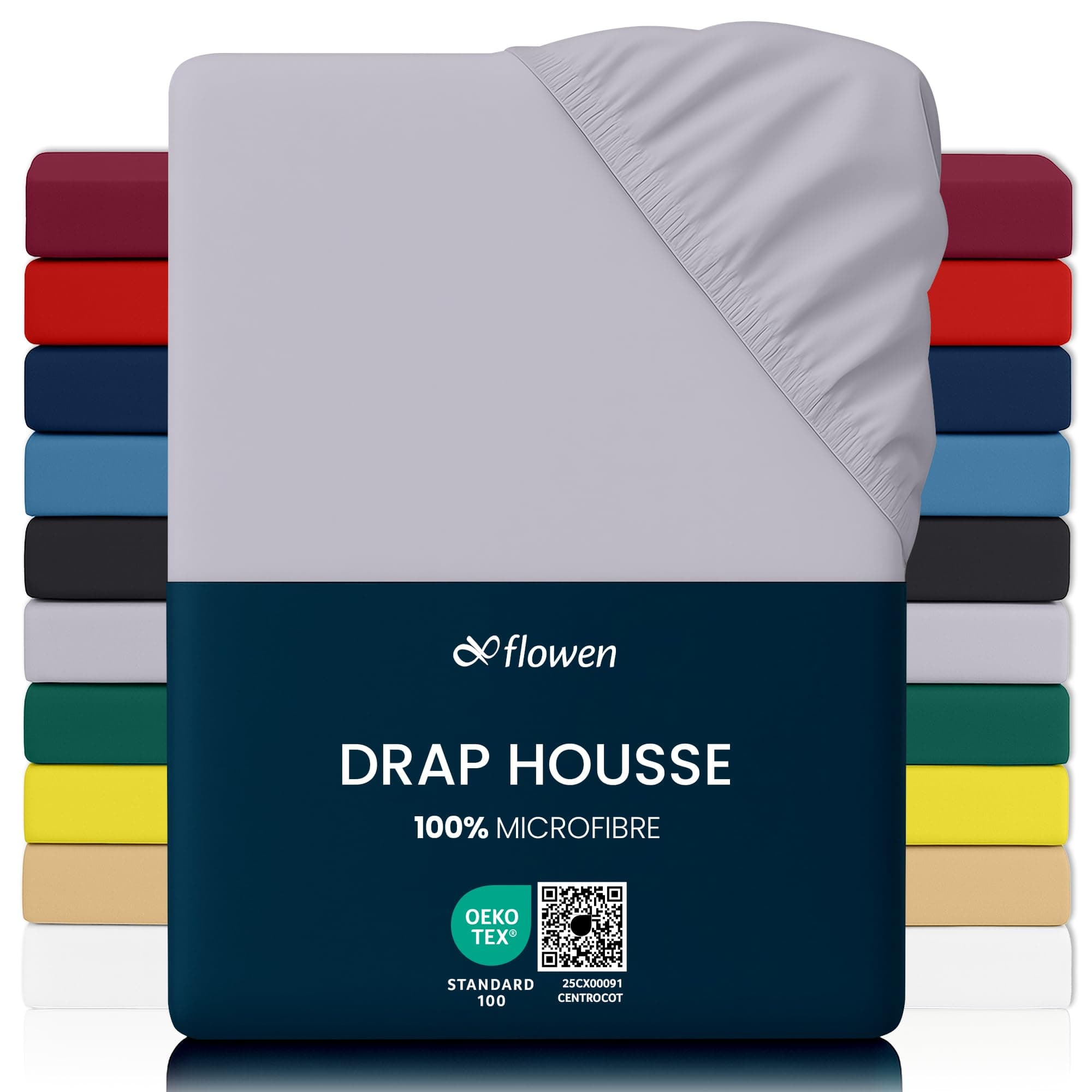 Flowen Drap Housse 140x190 cm en Microfibre Gris Clair avec Coins Élastiqués pour Matelas de 30 cm Haut Tissu Anti-Acarien Hypoallergénique De Haute Qualité Doux et Durable Lavable en Machine