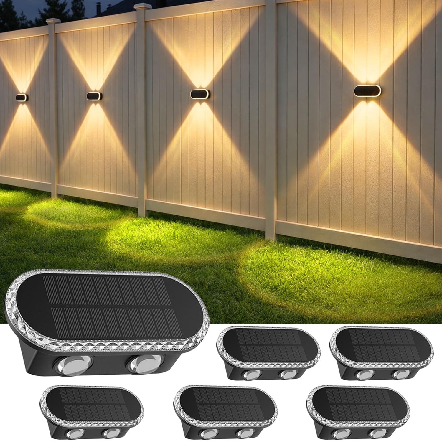 Hiromeco Aplique Solar Exterior Pared: Lámparas Solares Exteriores 3000K/4000K/6000K - Luces Solares Exterior IP65 Impermeable para Jardin Garaje Cerca Muro (6 Piezas)