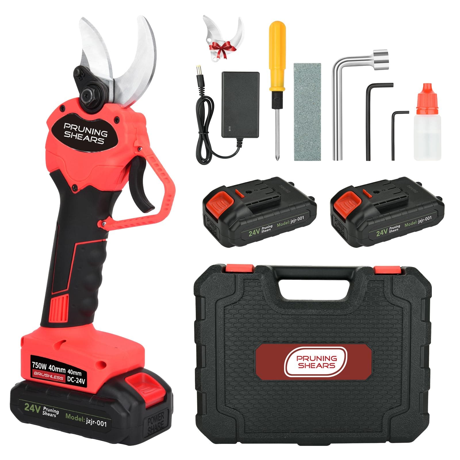 Tijeras de Podar Electricas 40mm,Tijeras de Podar Bateria 24v,2x3000mAh Bateria,Adecuado Para JardineríA,Huertos, Parques,Arboles Frutales,Bellota