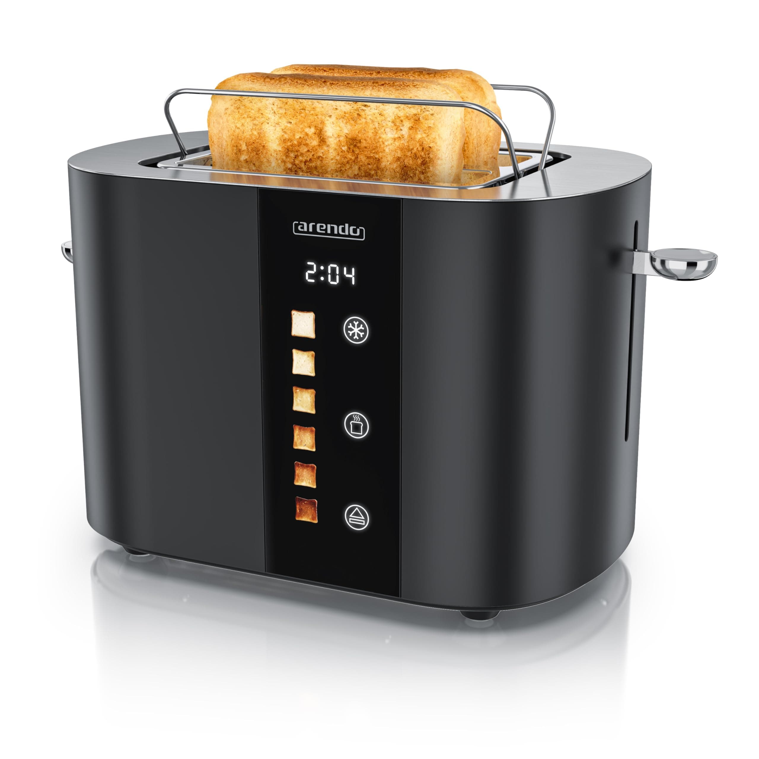 Arendo - Edelstahl Toaster 2 Scheiben - Touchscreen – Doppelwandgehäuse – 800 W – Integrierter Brötchenaufsatz – 6 Bräunungsgrade – Brotzentrierung – Restzeitanzeige – Memoryfunktion