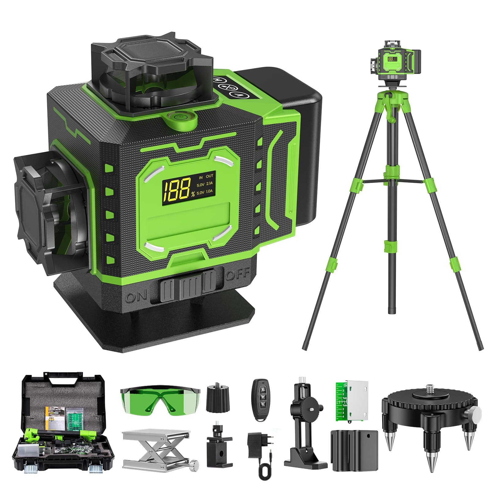 Niveau Laser Chantier Autonivelant 360° x 4 Avec trépied, Lazer Niveaux 4D 16 Lignes Laser, Mode Impulsion ExtéRieur, 2 x Batterie, Nivellement Automatique, Support Rotatif, Télécommande