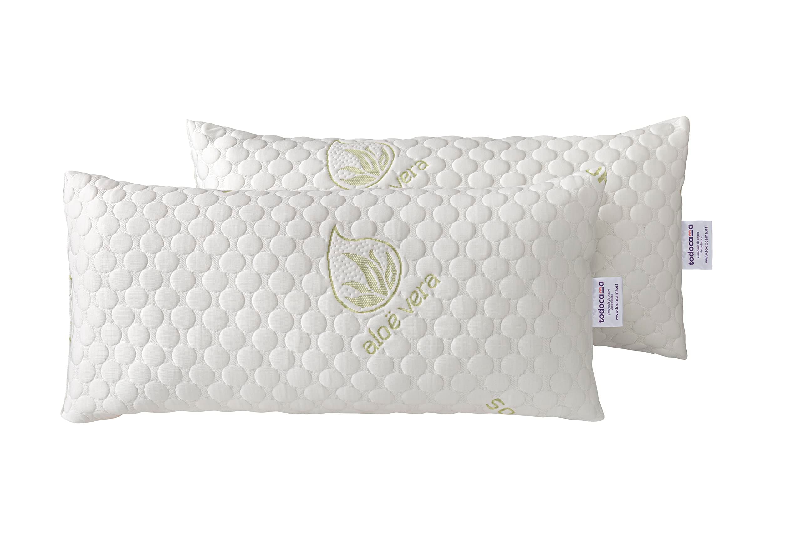 Todocama - Almohada viscoelástica Aloe Vera con Copos 100% viscoelásticos. Tejido Strech Aloe Vera. Termoregulable. Firmeza Media - Alta. Fabricado en España. (Pack 2 x 70 cm)