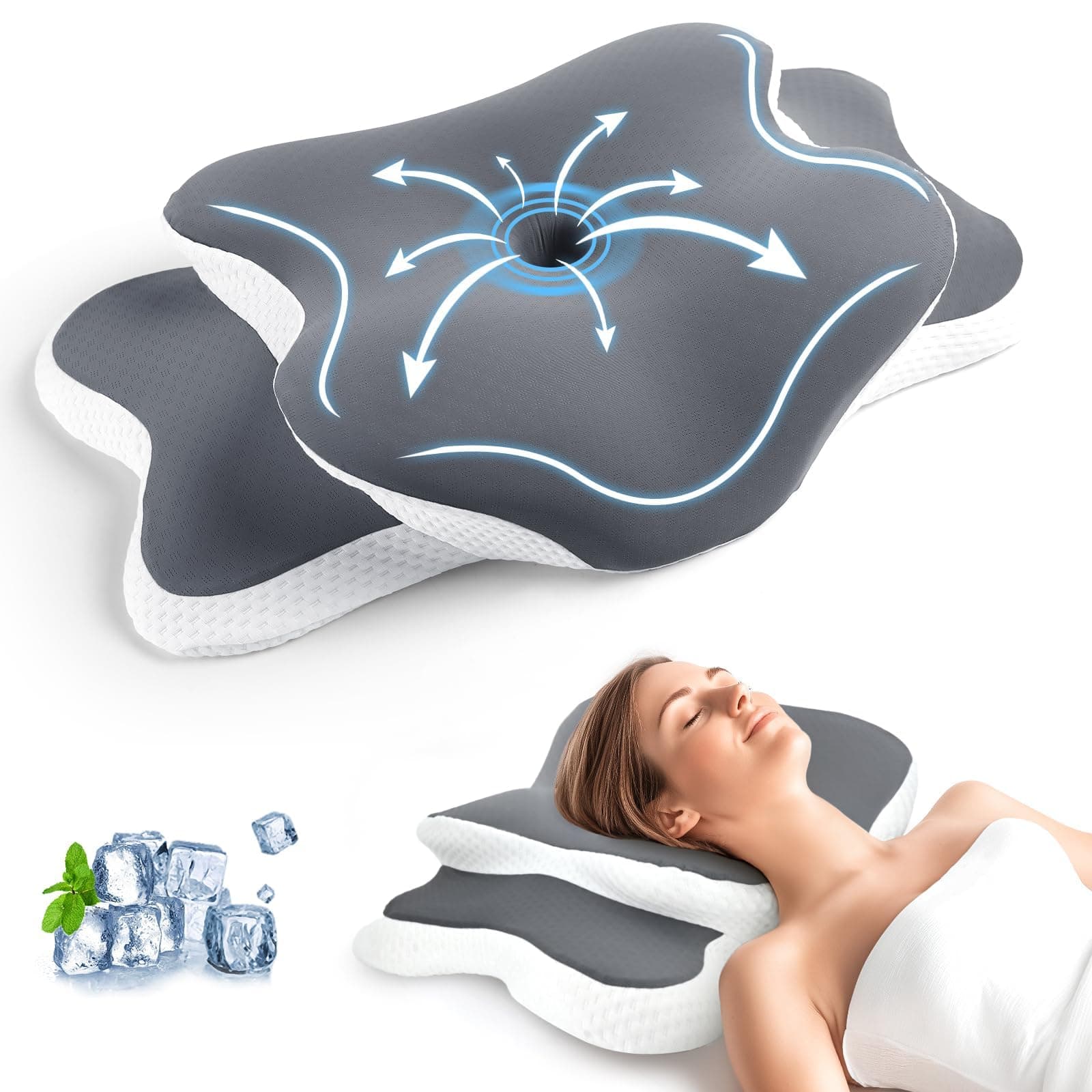 CloudNook Almohada Cervical de Espuma de Memoria - Almohada Viscoelástica Ergonómica con Soporte de Contorno, Diseño Antironquidos, Mejora el Sueño y Relaja Hombros, con Funda Extraíble