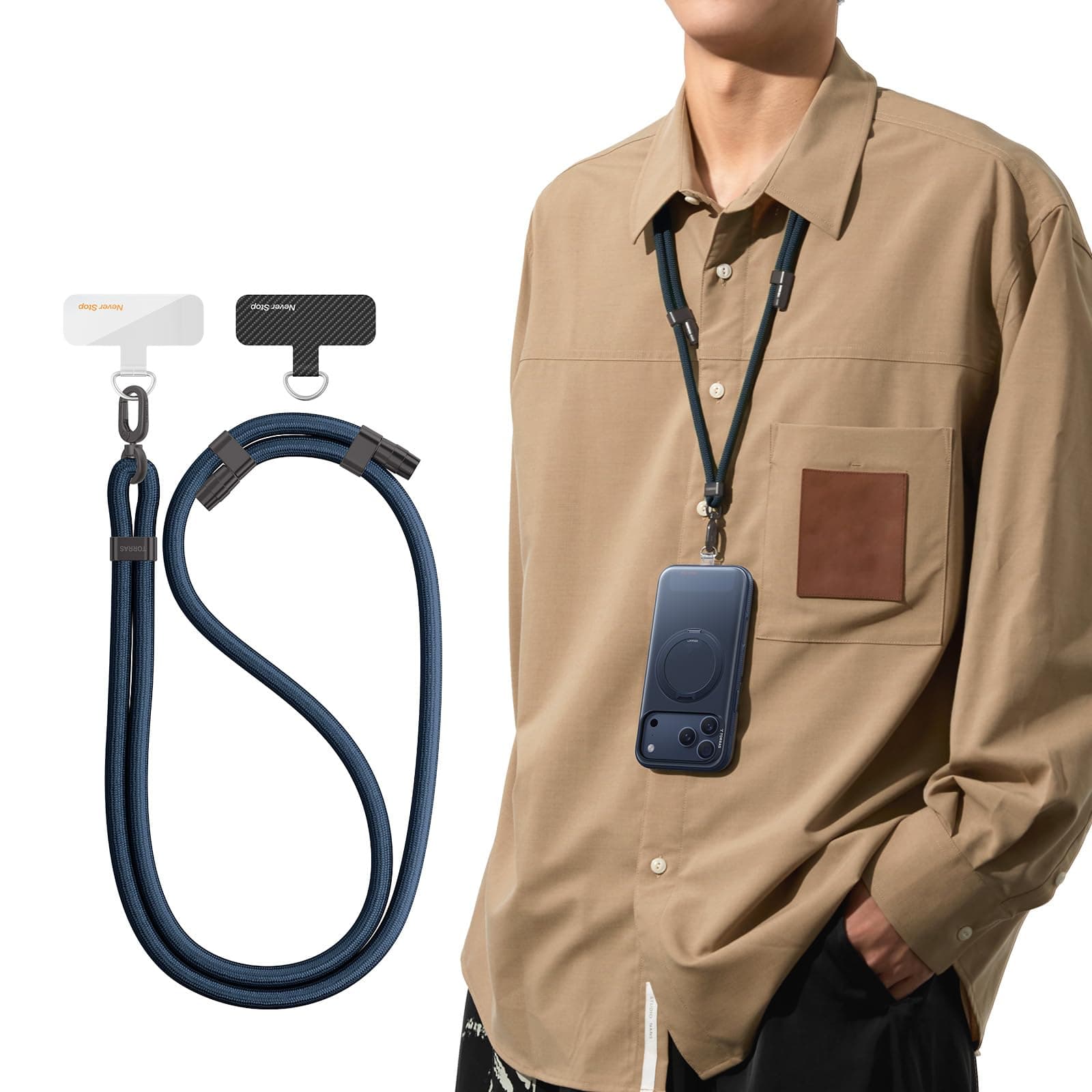 TORRAS Handykette Universal Verstellbar Handyband zum Umhängen aus doppeltem Nylon-Seil Robust Angenehm Lanyard Handy Umhängeband mit Metallschnalle Haltbar Blau