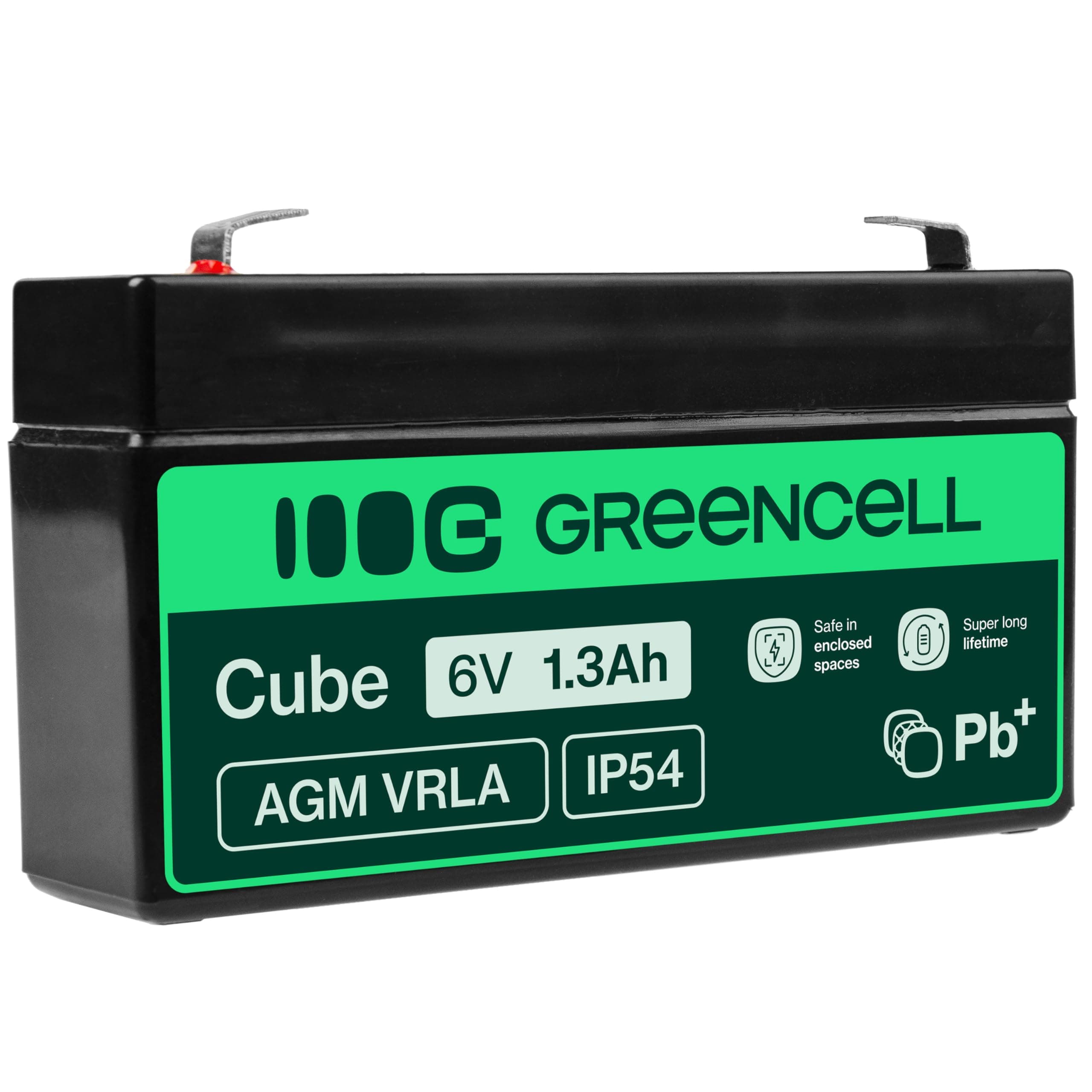 Greencell Batteria AGM 6V 1,3Ah, batteria al piombo-acido VRLA, batteria di ricambio al piombo-acido, batteria gel a scarica profonda, per roulotte senza conducente Fotovoltaico Sedia a rotelle