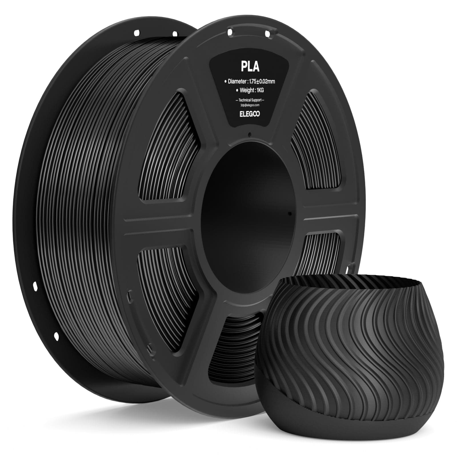 ELEGOO Filamento PLA 1.75 1KG Negro, Filamento para Impresora 3D, Precisión Dimensional +/- 0.02mm, Carrete Filamento 3D,para Mayoría Impresoras 3D