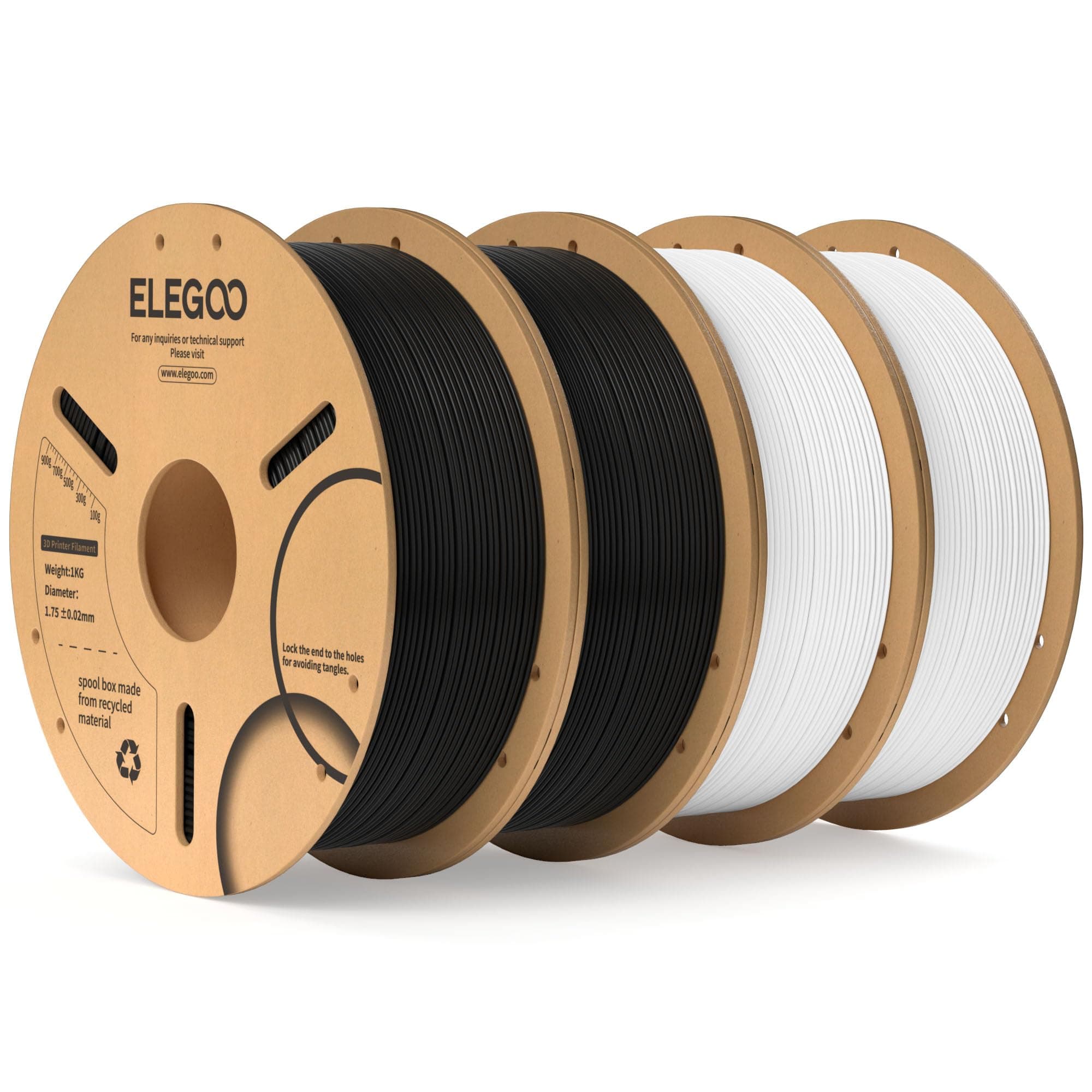 ELEGOO PLA Filament 1.75mm Schwarz Weiß 4 KG, 3D Drucker Filament Maßgenauigkeit +/- 0,02 mm, 1kg Pappspule (2.2lbs) Filament-3D-Druckmaterialien Passt für die Meisten 3D Printer