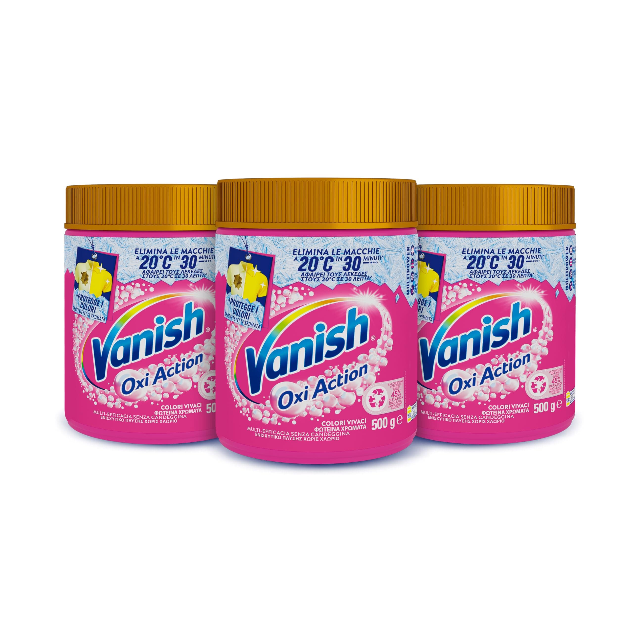 Vanish Oxi Action Multipower Polvere Rosa, Smacchiatore per Capi Colorati, 3 Confezioni da 500 g di Smacchiatore per Bucato, Additivo Lavatrice Multiazione senza Candeggina