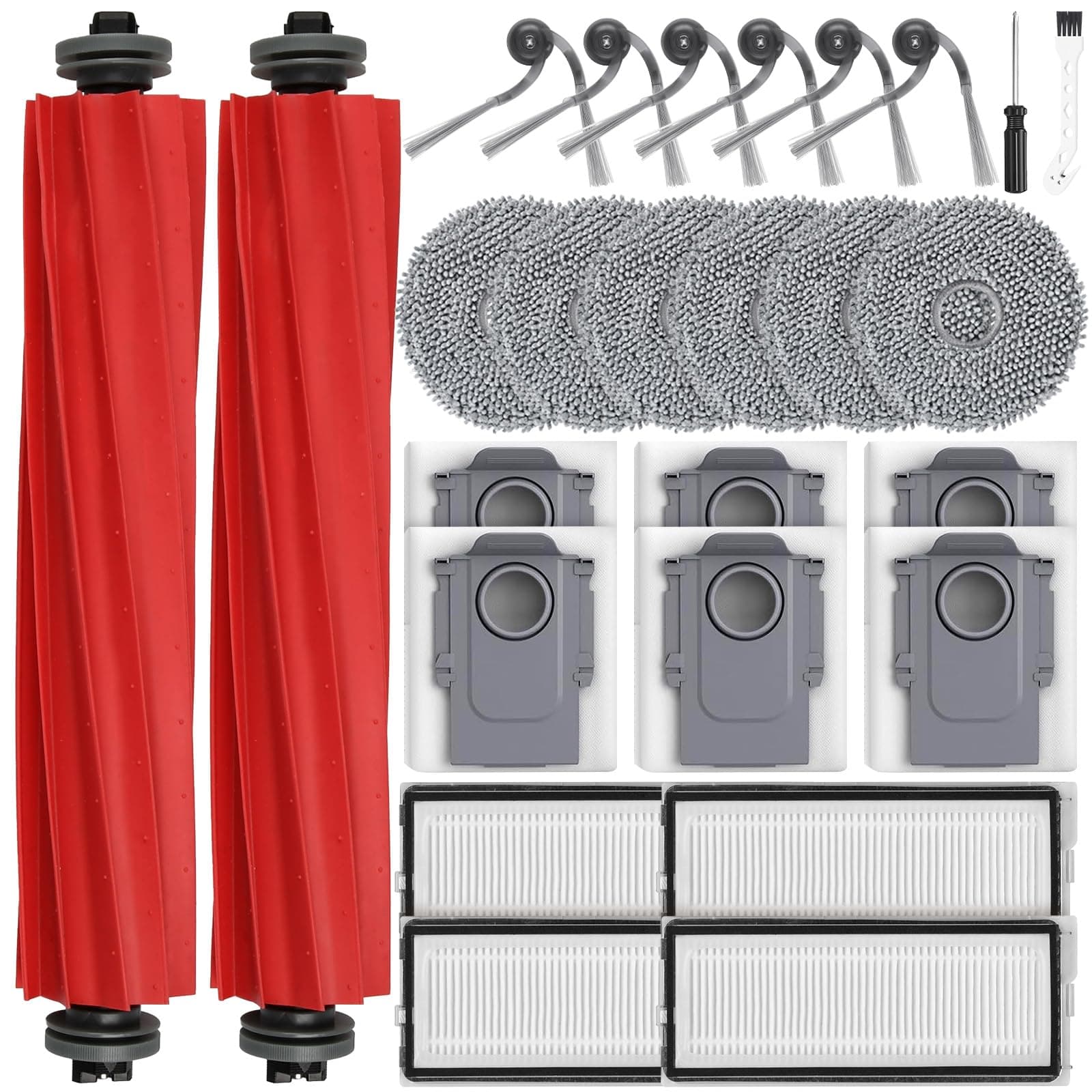 26 pezzi accessori per robot aspirapolvere Roborock QV 35A/QV 35S/QR598/QR798, 2 spazzole principali, 6 sacchetti per la polvere, 6 panni per la pulizia, 4 filtri HEPA, 6 spazzole laterali, 1 spazzola