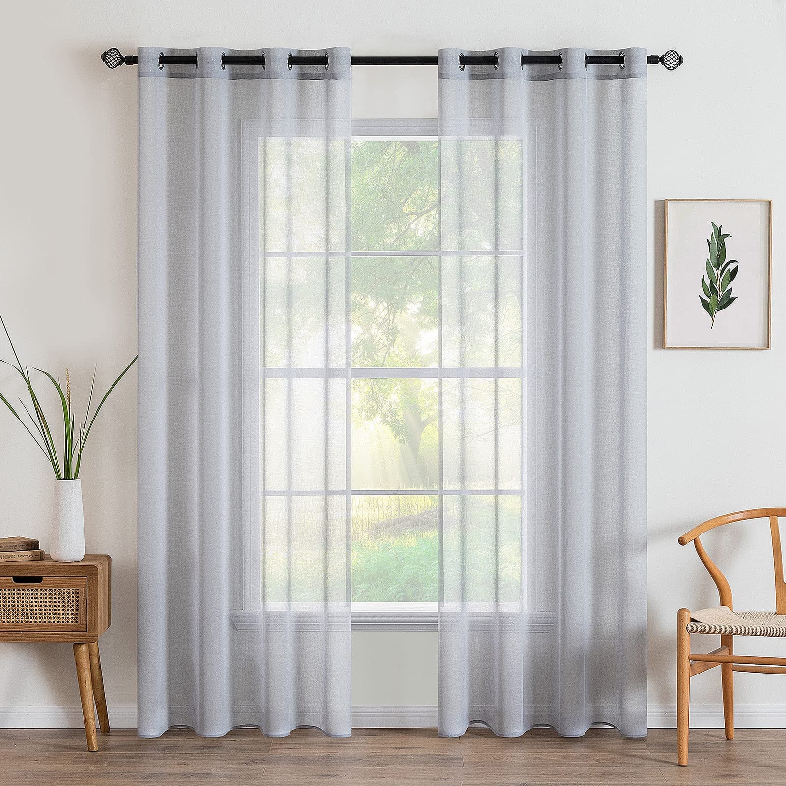 MIULEE Sheer Voile Vorhang mit Ösen Transparente Optik Gardine Ösenvorhang Ösenschal Transparent Durchsichtig für Schlafzimmer Wohnzimmer 140x270 cm (B x H) 2er Set Grau