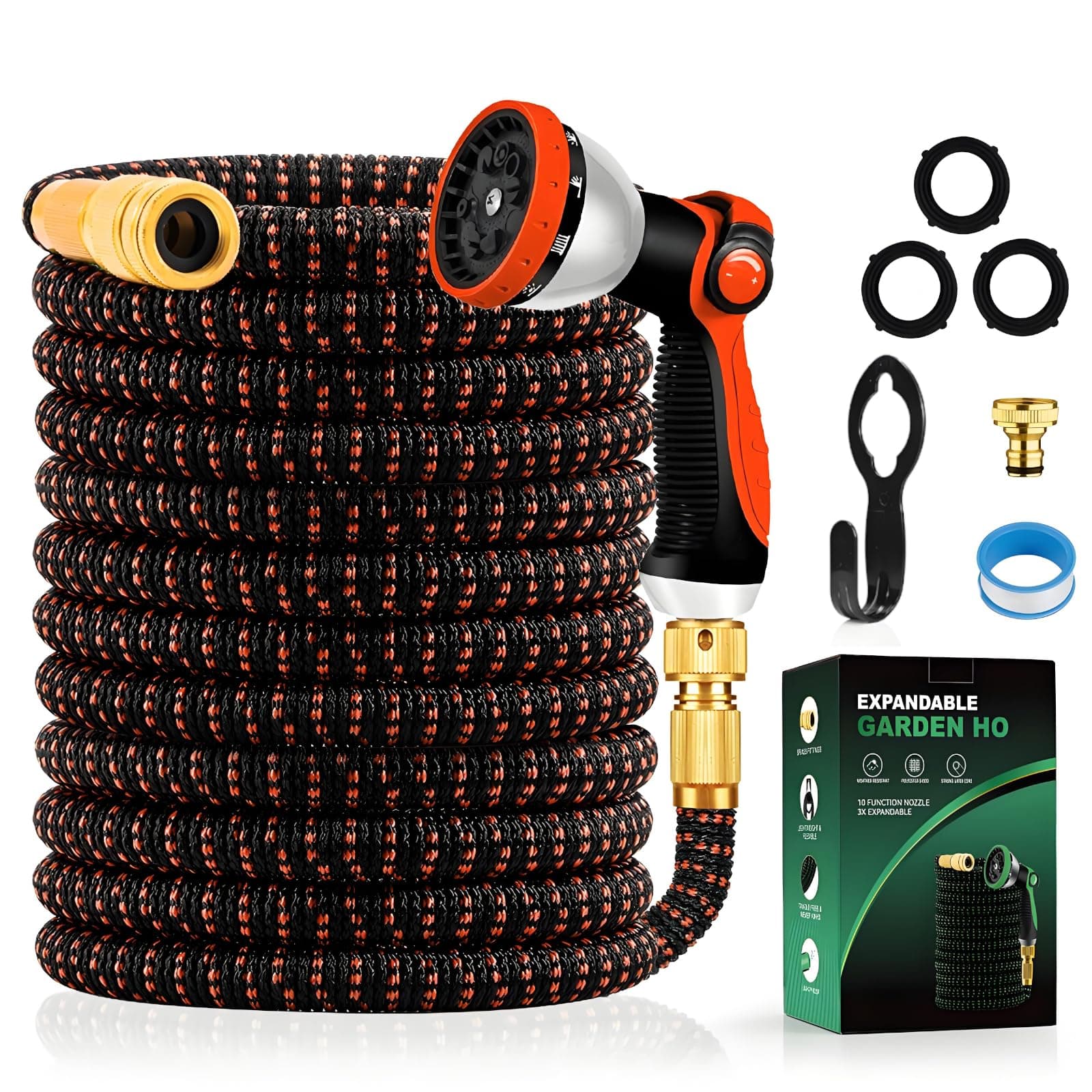 Yofidra Tuyau d'Arrosage Extensible 30m/100Ft avec 10 Modèles de Pulvérisation Convient aux Robinets de 1/2" et 3/4" Raccords en Métal Durables pour Jardin, Arrosage, Nettoyage