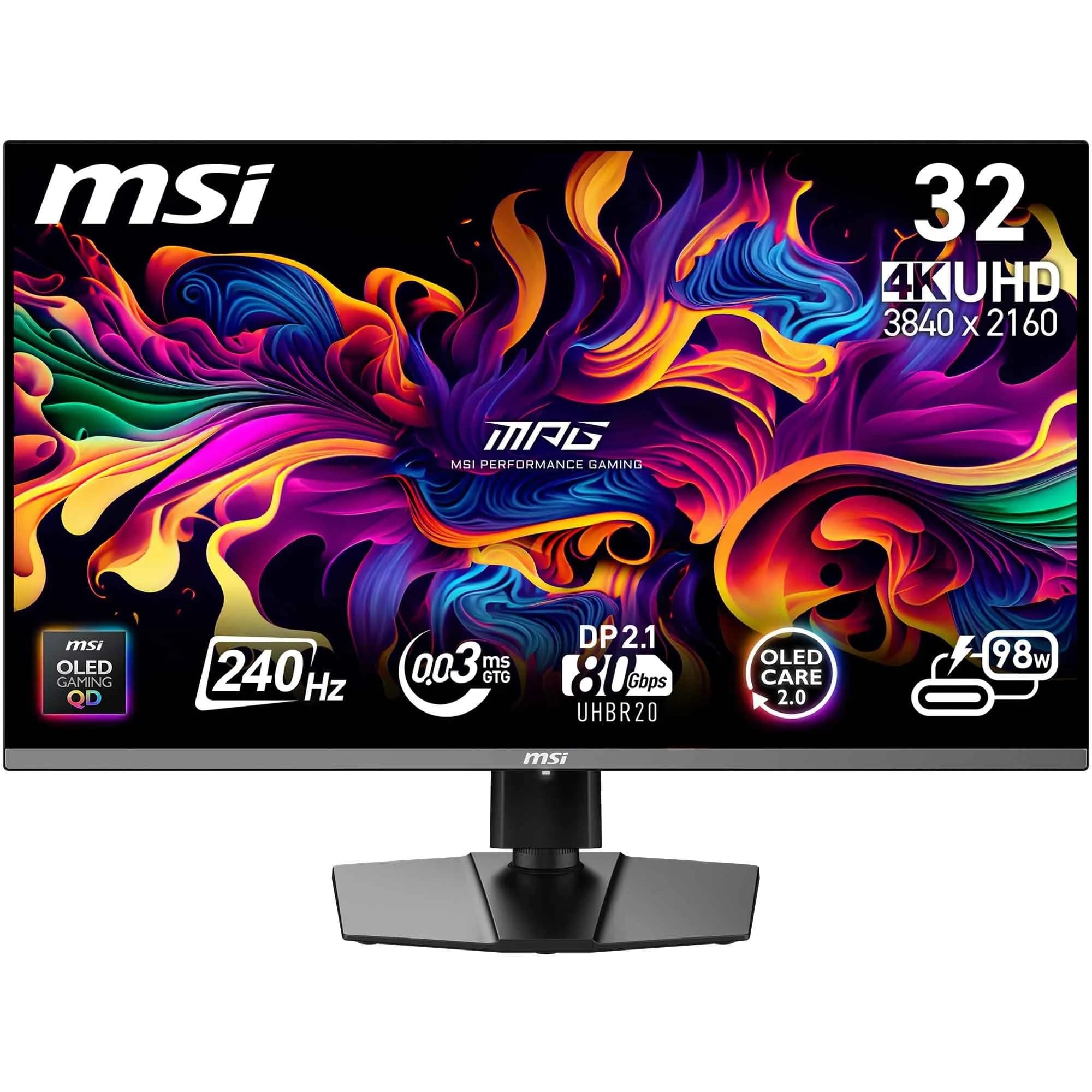 MSI MPG 322URX QD-OLED écran Gaming 31.5 Pouces 4K UHD - Dalle Quantum Dot OLED 3840 x 2160, 240Hz / 0.03ms, DisplayHDR True Black 400, G-Sync, HDMI 2.1, DP 2.1a, USB-C (98 W PD), Hauteur réglable