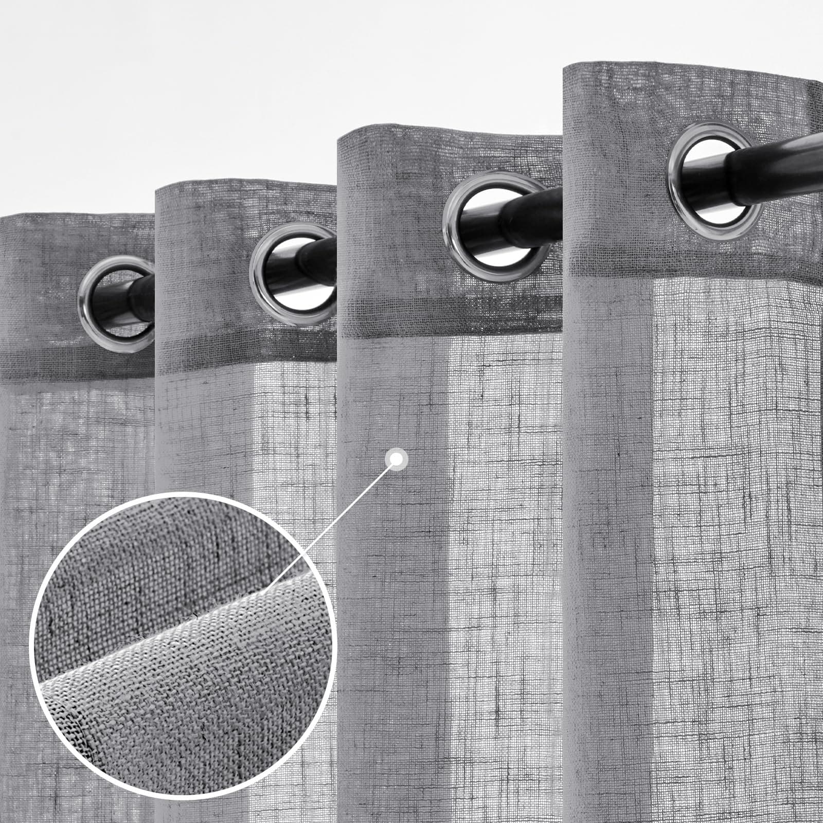 Woaboy Lot de 2 Rideaux en Lin Translucides Voilage à Oeillets Rideaux et Draperies Intérieurs Modernes pour Chambre Fenêtre Salon Coucher 140x225 cm Gris Clair