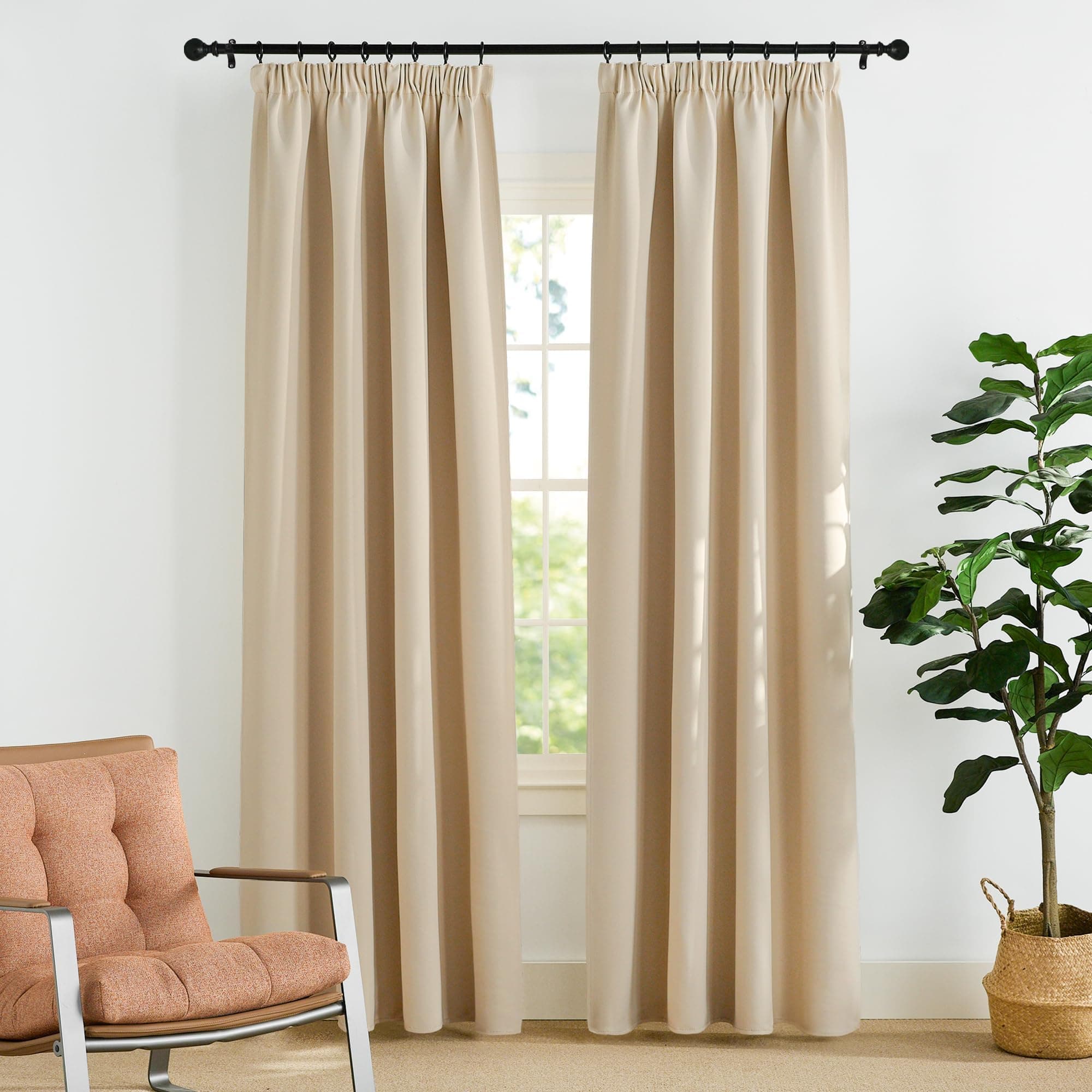 PONY DANCE Wohnzimmer Gardinen mit Kräuselband 2er Set H 220 x B 140 cm Biscotti Beige, Wärmeisolierende Vorhänge Blickdicht Thermovorhang gegen Hitze Verdunklungsvorhänge für Schienen