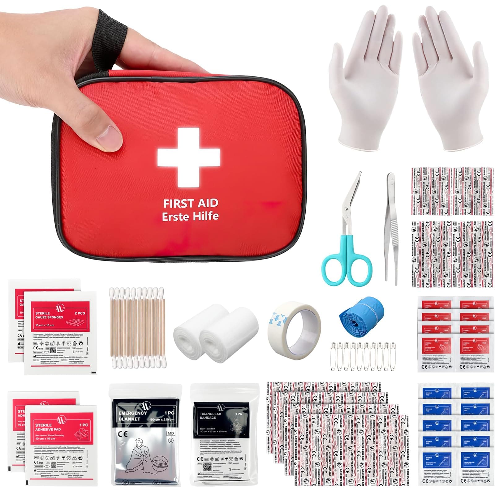HONYAO® Kit di Pronto Soccorso Portatile 90 Pezzi, Mini Kit Primo Soccorso, Borsa Pronto Soccorso per Casa Auto Viaggio Moto All'aperto Trekking e Campeggio