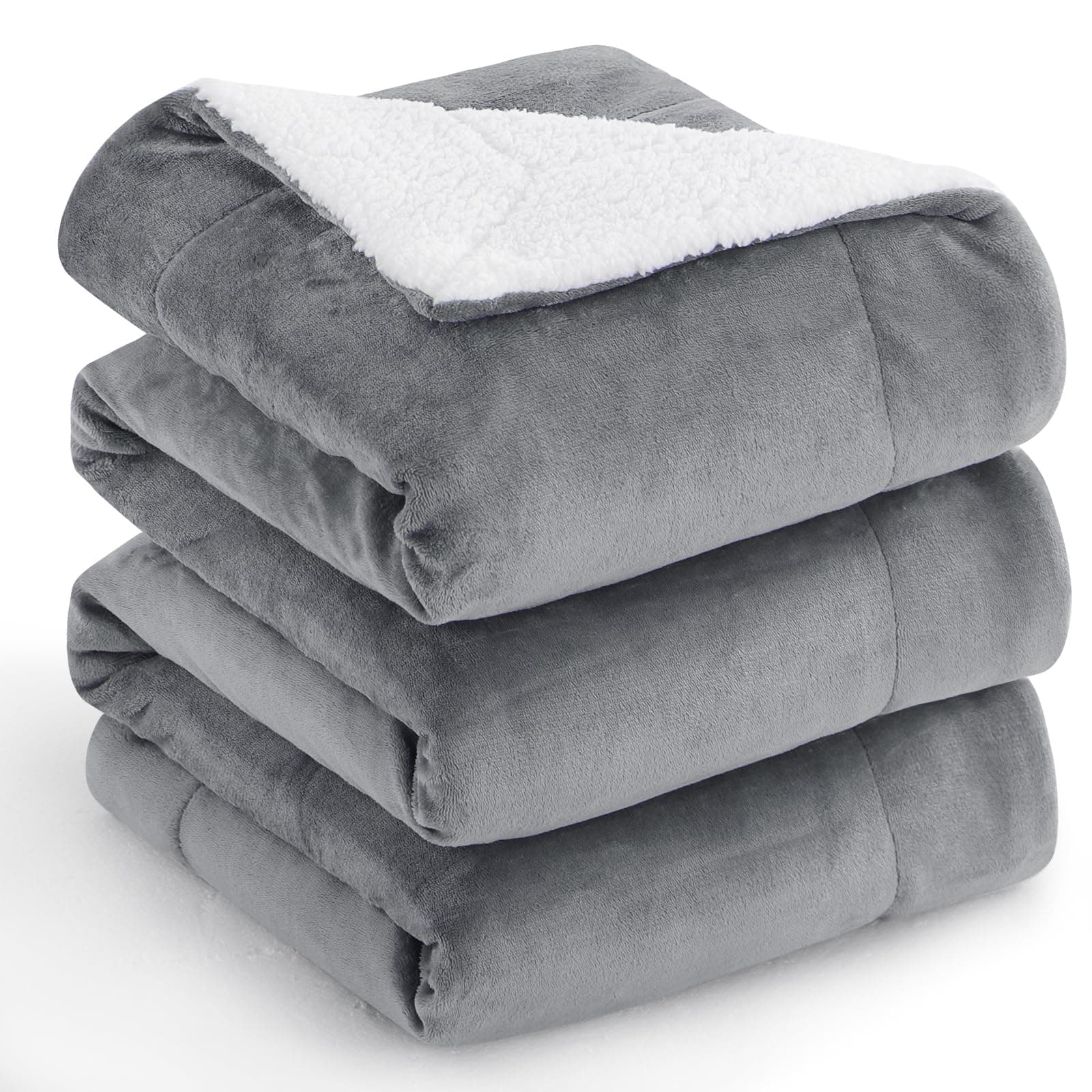 Aisbo Plaid Canape Polaire en Sherpa - Couverture 220x240 Jete de Canape Hiver, Plaid Canapé 220 x 240 Gris Mouton 2 Personnes Doux et Chaude