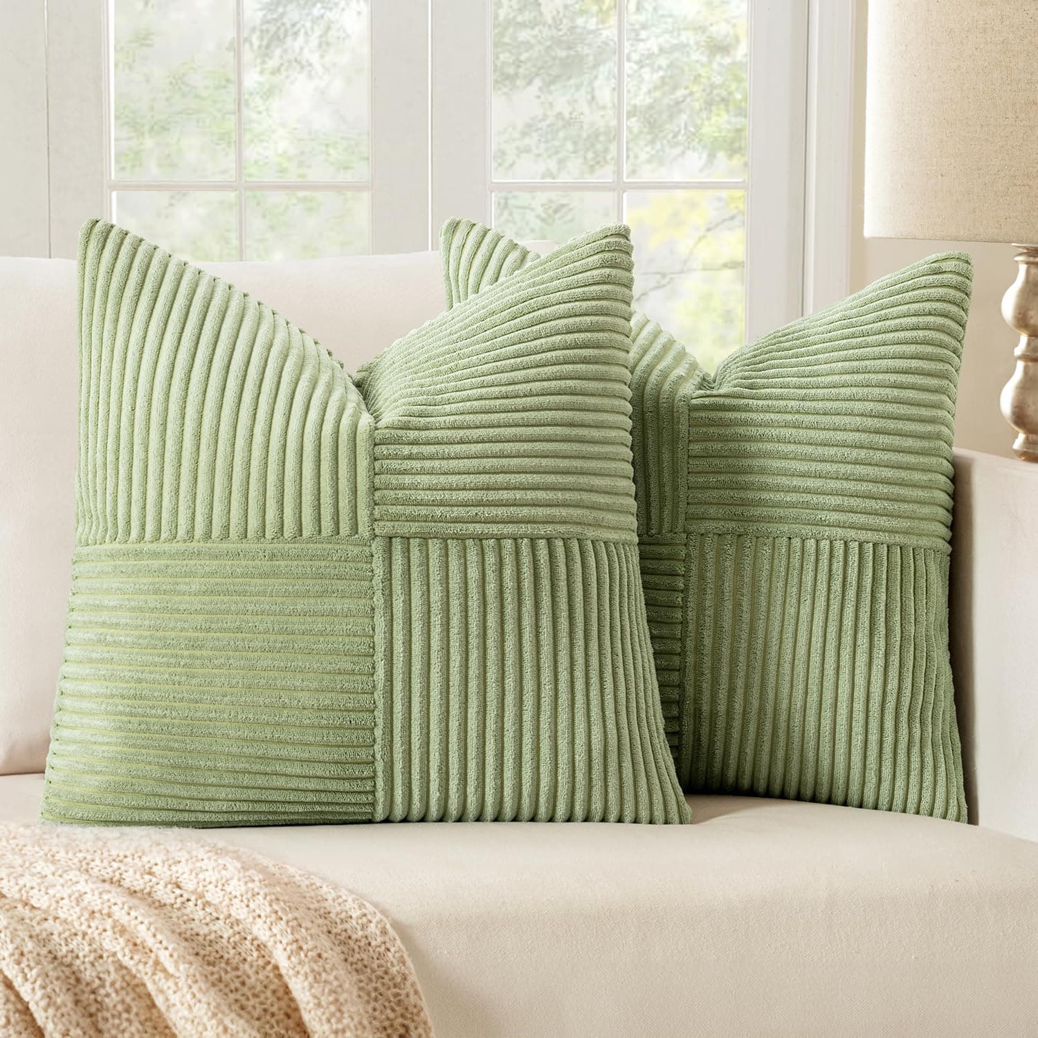 MIULEE 2er Set Kissenbezug 40x40cm Hellgrün frühling Kissenhülle Kissenbezüge Sofakissen Dekokissen Boho Couchkissen Kord Dekorative Zierkissenbezug für Sofa