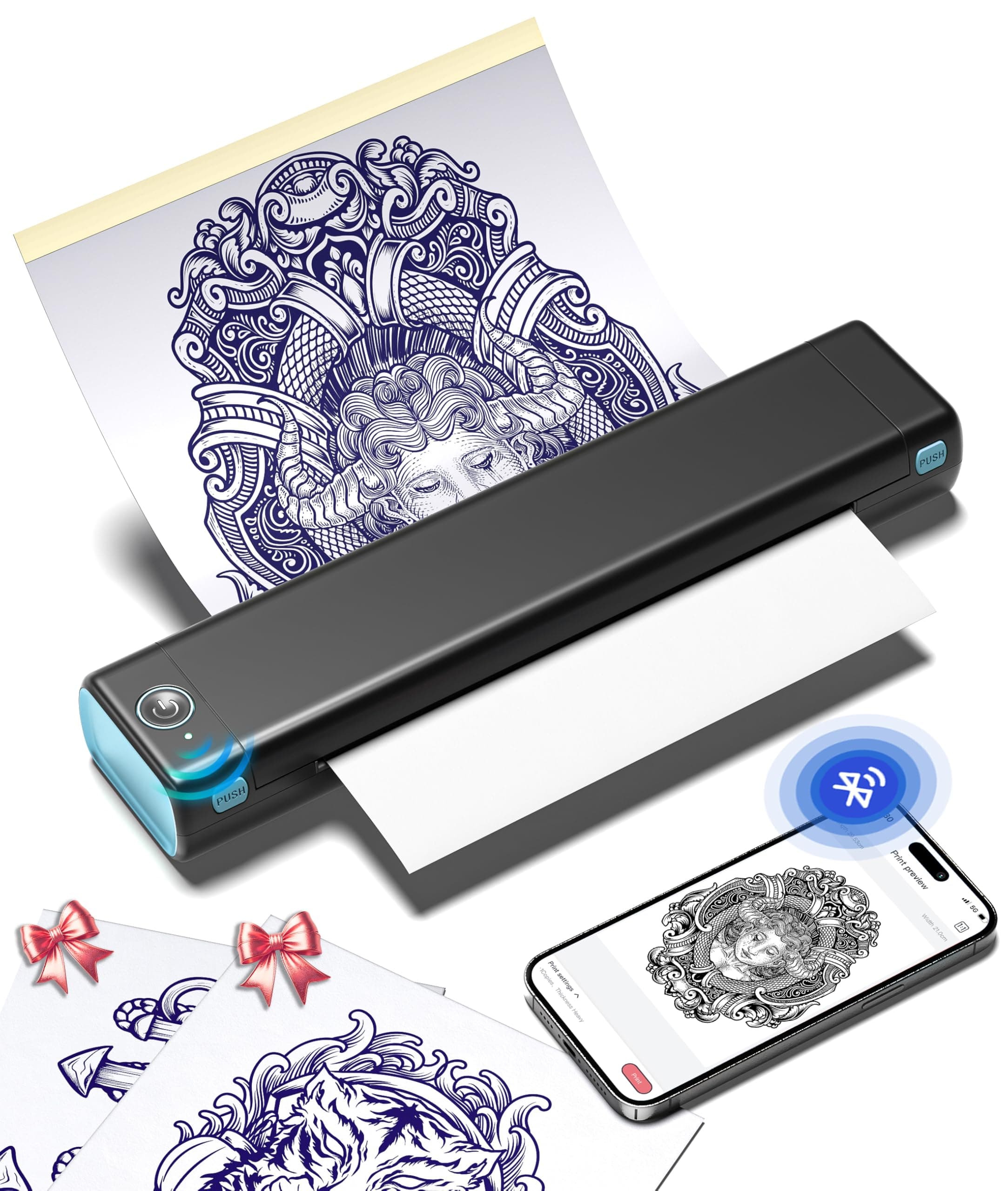 Phomemo M08F Thermocopieur Tatouage, Imprimante Stencil Tatouage avec 10 Feuilles de Papier, Thermocopieur Tatouage Compatible avec Téléphone Tablette PC pour Artistes et Débutants, Noir Bleu